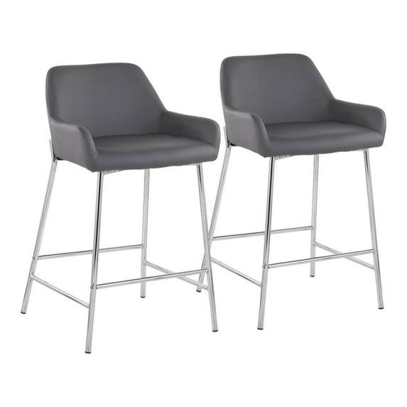 Set of 2 Daniella Metal Polyester Counter Height Barstools Chrome/Gray - LumiSource: Upholstered, Steel Frame, Fixed Height