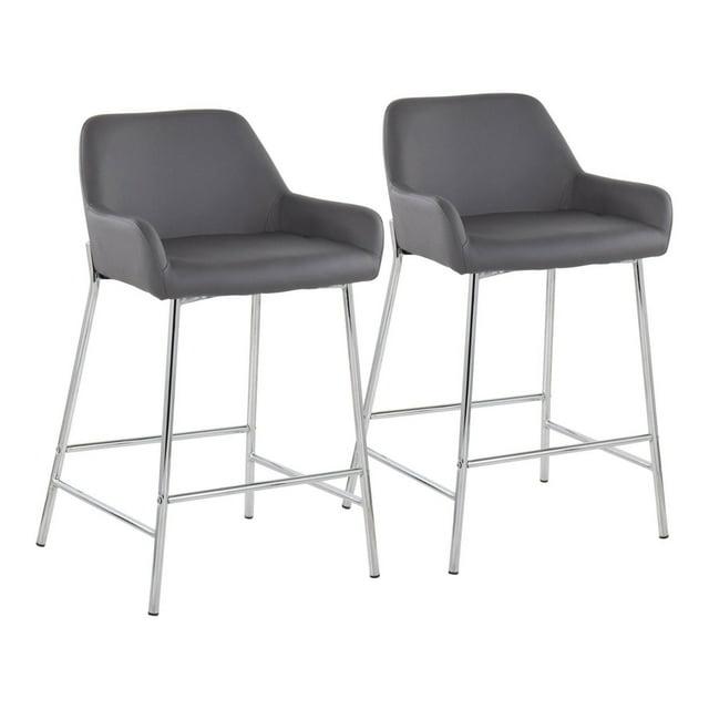 Set of 2 Daniella Metal Polyester Counter Height Barstools Chrome/Gray - LumiSource: Upholstered, Steel Frame, Fixed Height