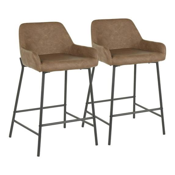 Set of 2 Daniella Industrial Counter Height Barstool Espresso: LumiSource, Faux Leather, Metal Frame, 250lb Capacity