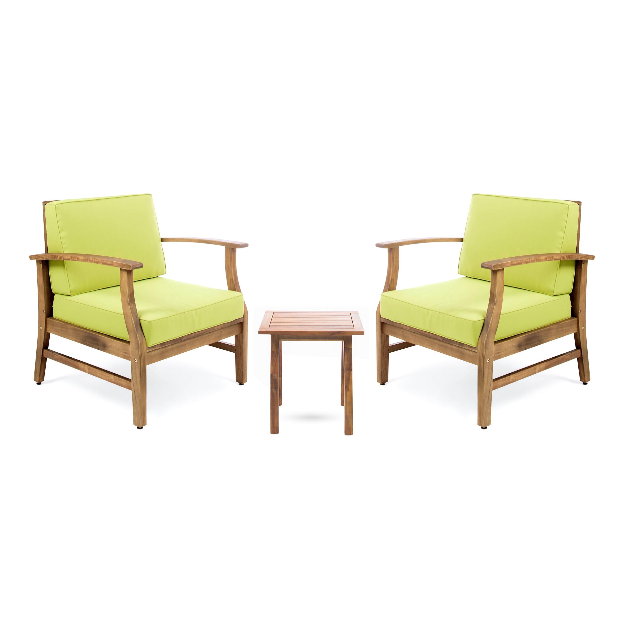 Teak Brown 2-Seater Acacia Wood Chat Set with Green Cushions