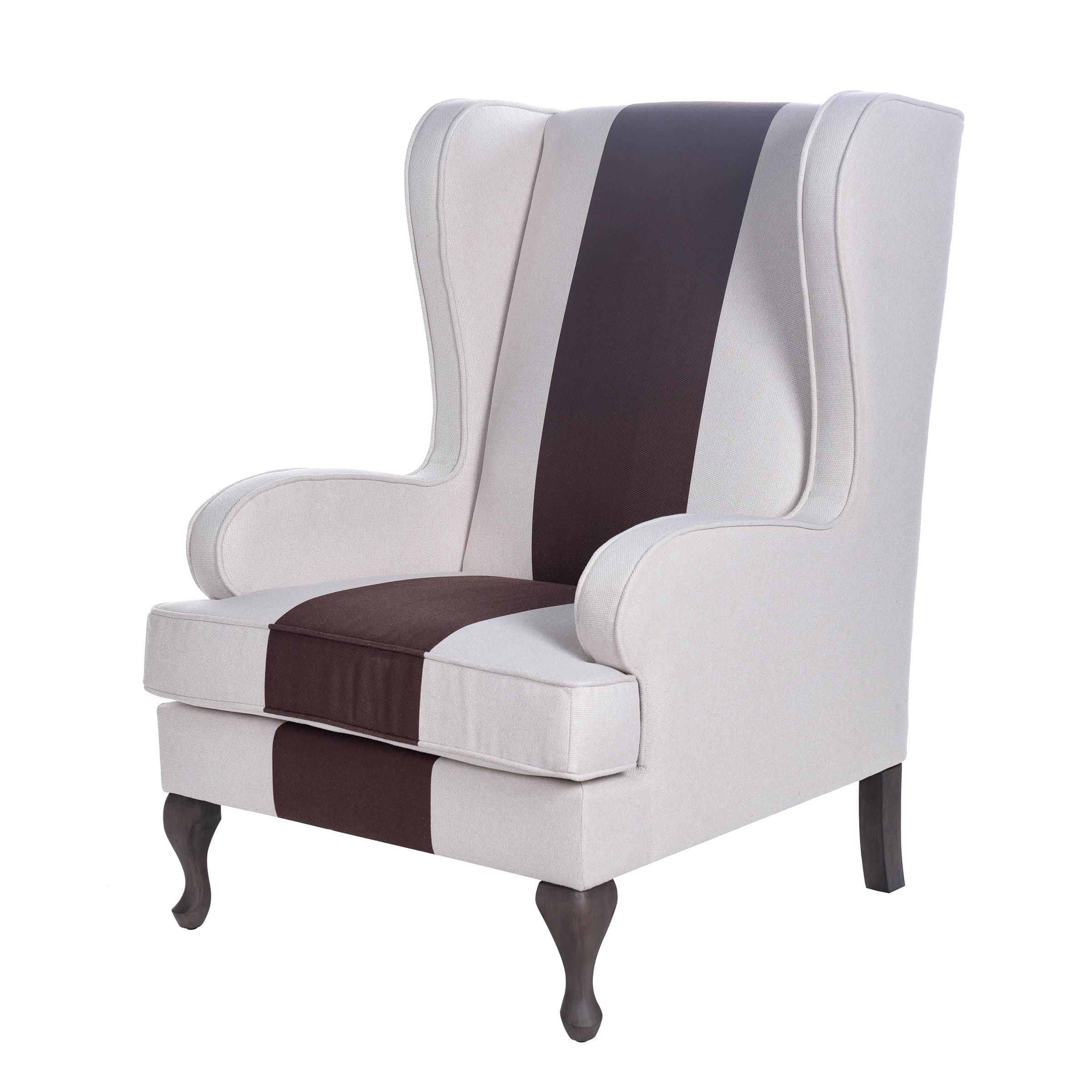 Espresso Brown Linen-Upholstered Solid Wood Accent Chair