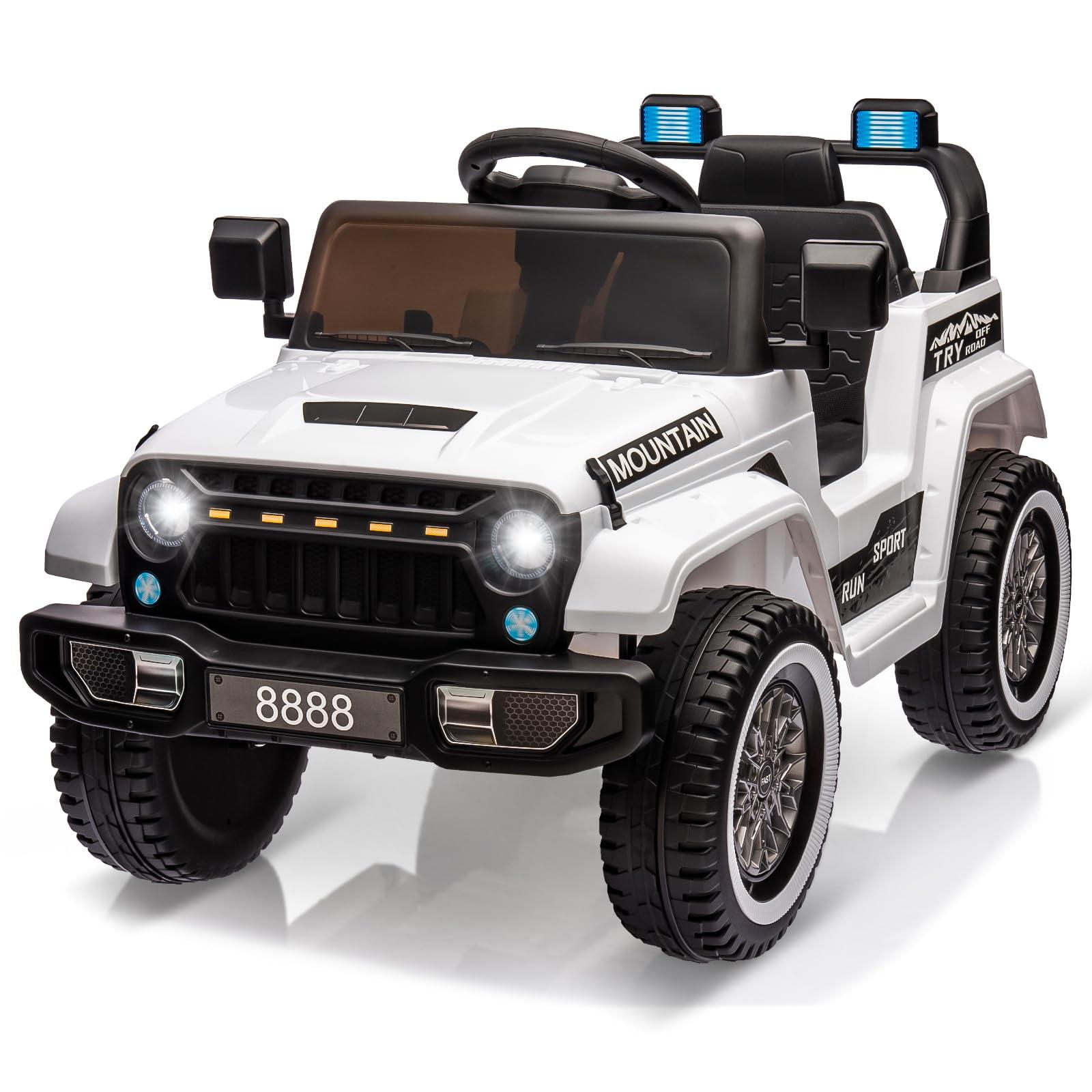 White 12V Kids Electric Ride-On Truck with Remote Control