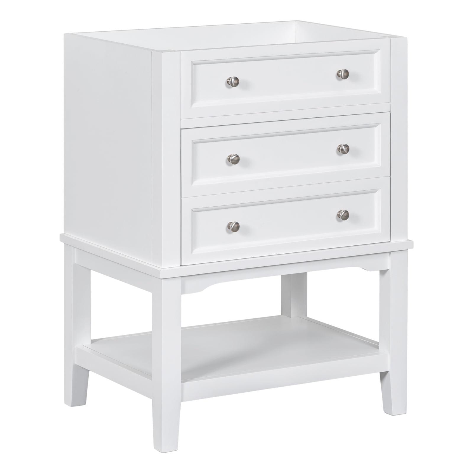 Seetaras 24" Bathroom Vanity with Drawer Open Shelf,Bathroom Storage Cabinet Without Sink, Base Only, Solid Wood Frame, White