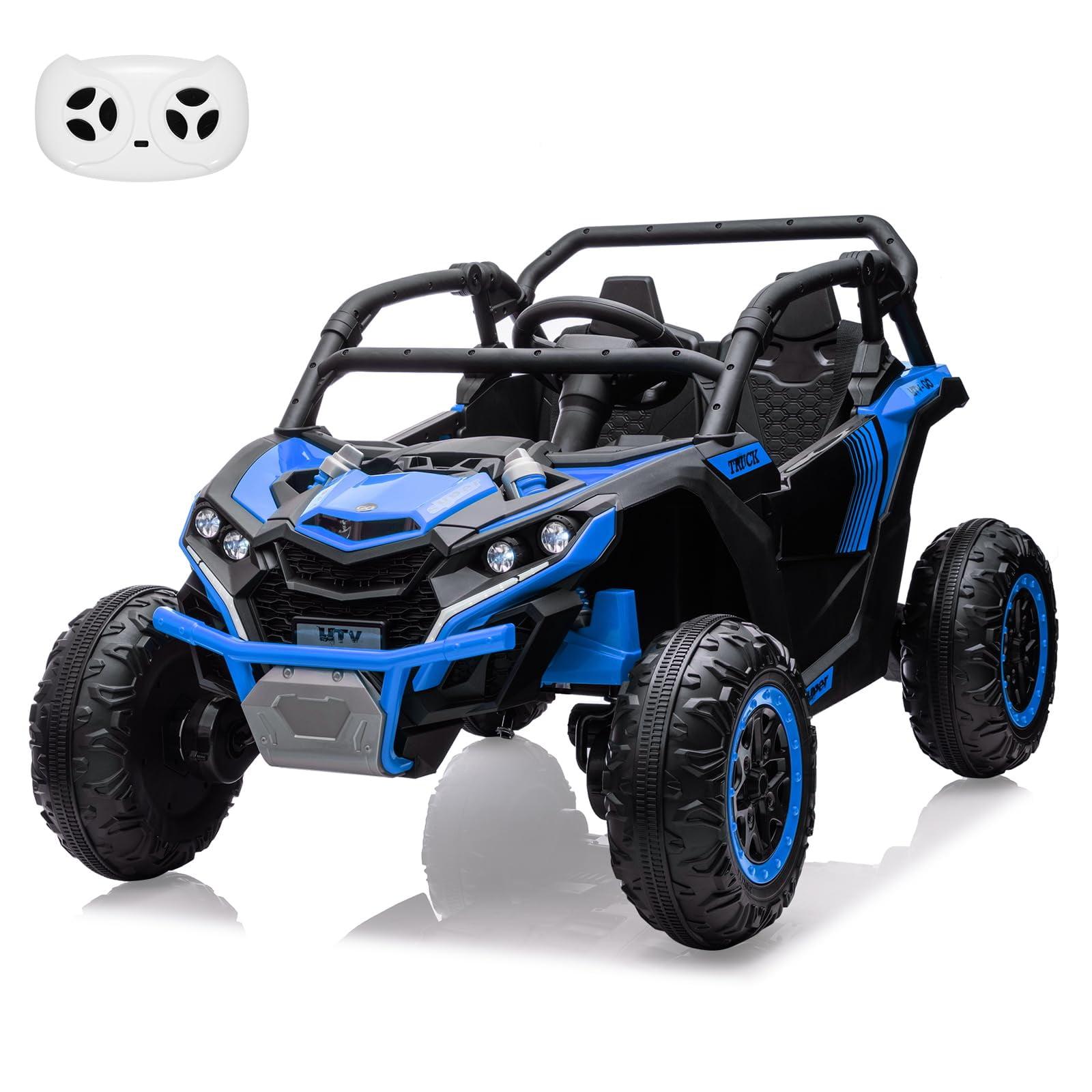 24V Ride on Car with Remote Control, 2 Seater Kids Ride on UTV with Four-Wheel Suspension, Slow Start, Volume Control, LED Lights