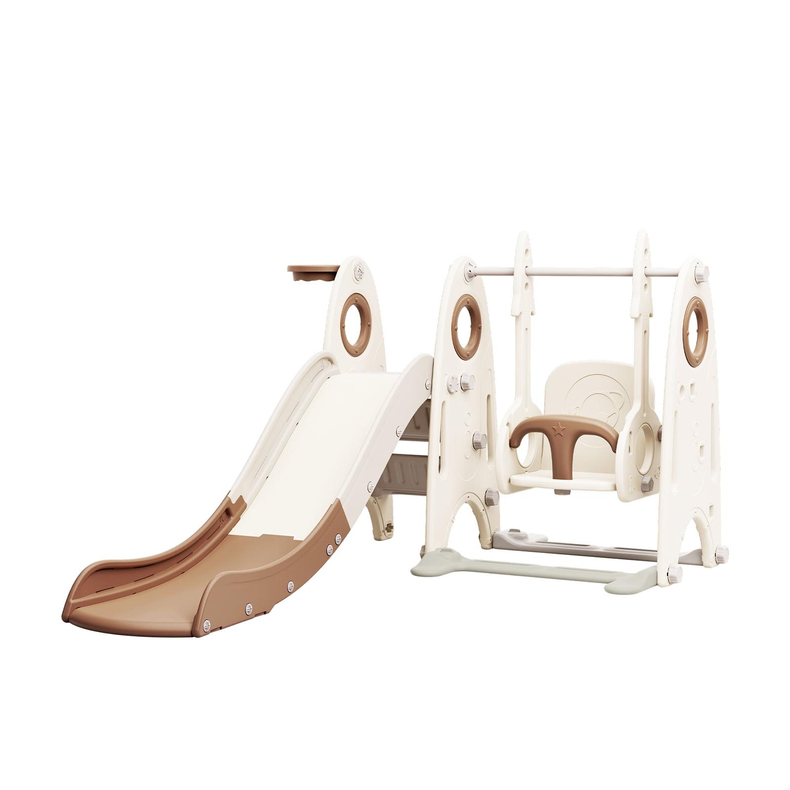 Coffee and White 4-in-1 Toddler Slide and Swing Set