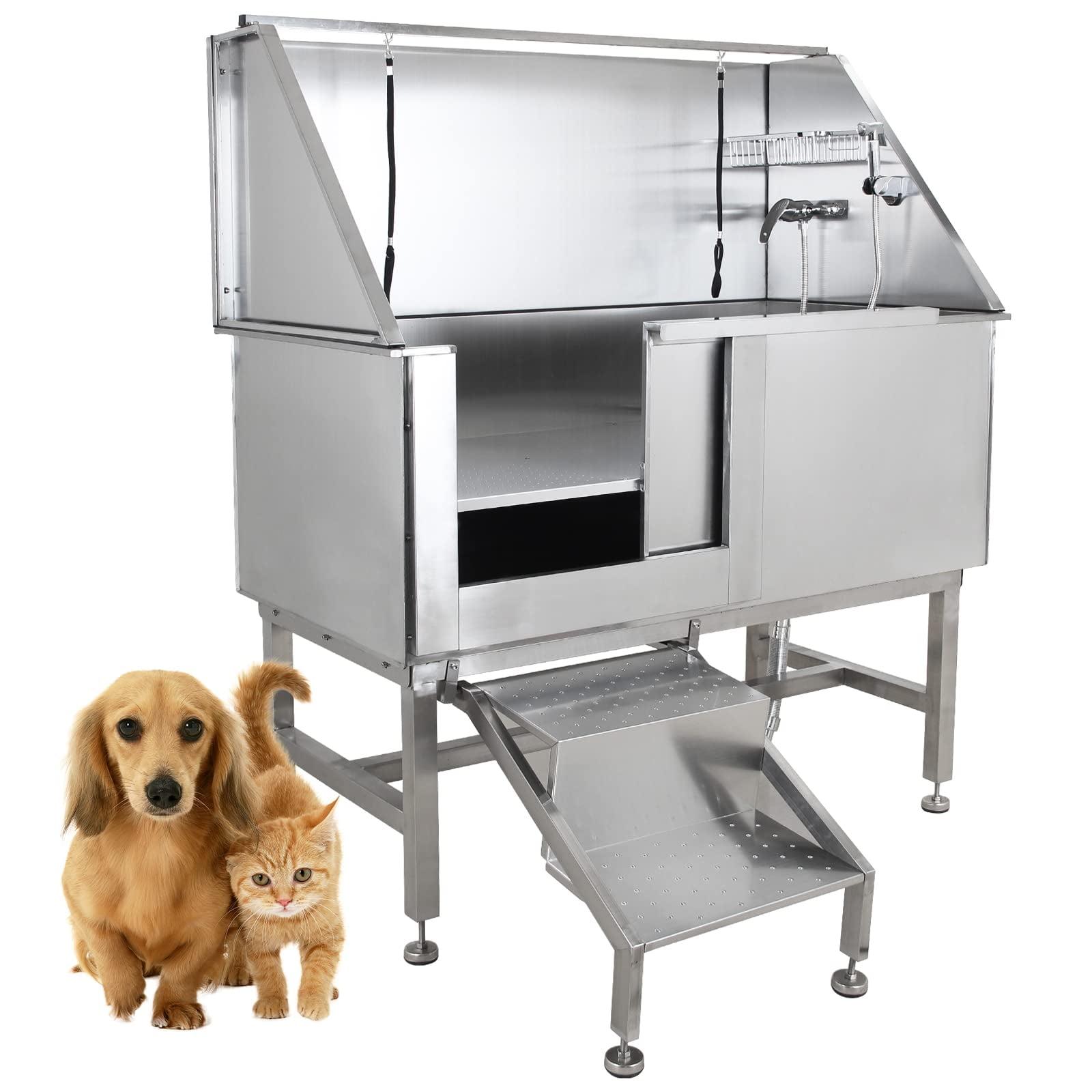 50'' Silver Stainless Steel Dog Grooming Tub with Ramp and Faucet