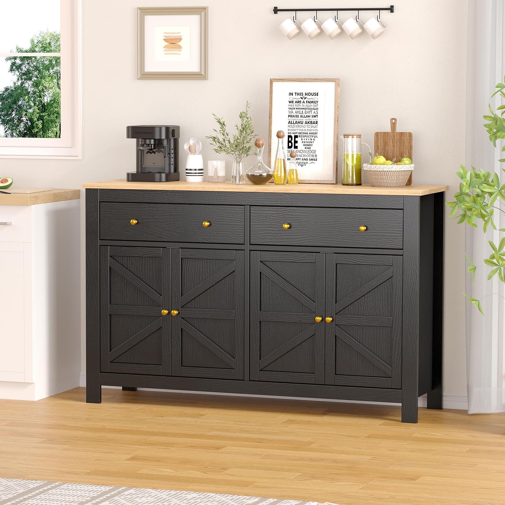 Danolapsi 55" Buffet Sideboard Cabinet with Storage,Double Door Kitchen Cabinet,Modern Farmhouse Coffee Bar Cabinet with Drawers,Wood Buffet Table Dining Room Cabinet for Kitchen,Living Room