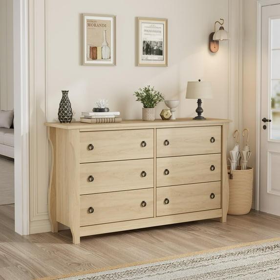 Breakwater Bay 6-Drawer Dresser - Tall Boho Dresser With Curved Legs, Rattan Accents, And Freestanding Storage For Living Room