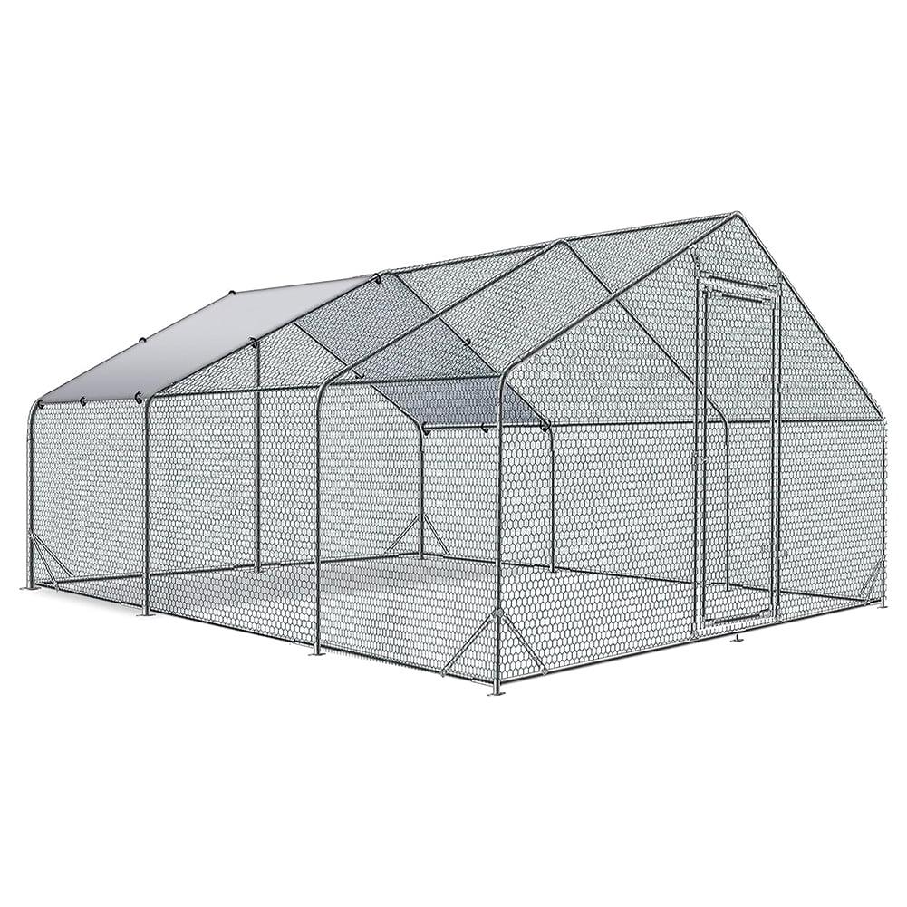 Large Silver Metal Chicken Coop with Waterproof Cover