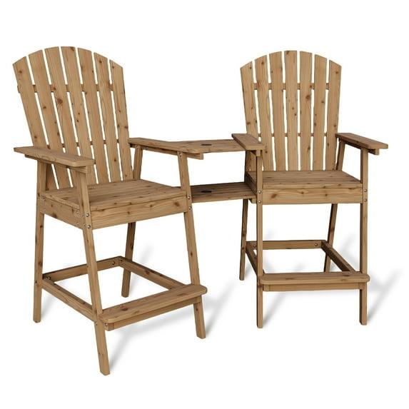 Danolapsi Outdoor Bar Height Adirondack Chairs with Connecting Tray, Balcony Chairs Adirondack for Deck, Backyard, Outdoor Tall Adirondack Chairs, Patio High Adirondack Chairs Set of 2