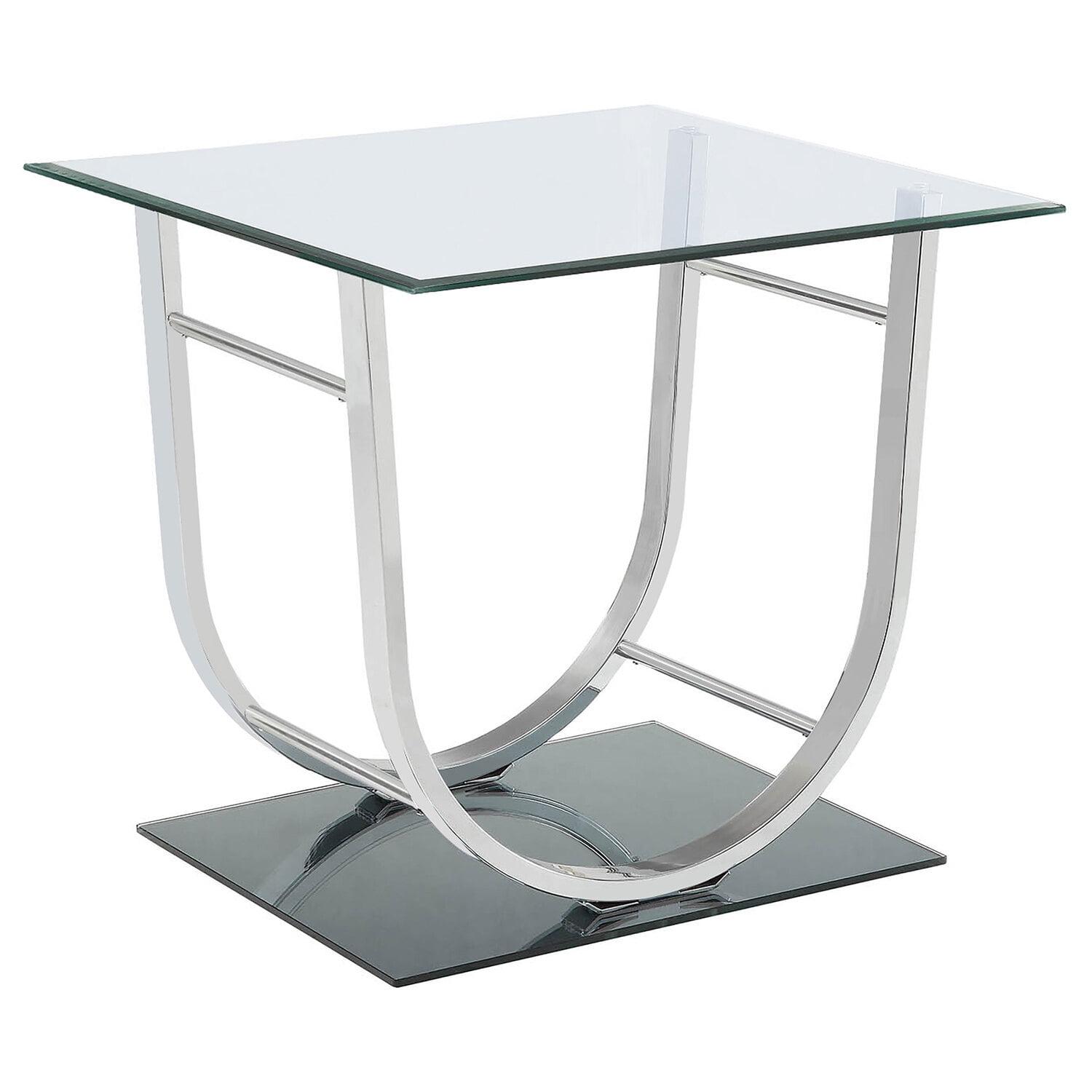 Contemporary Square Glass Top Chrome End Table