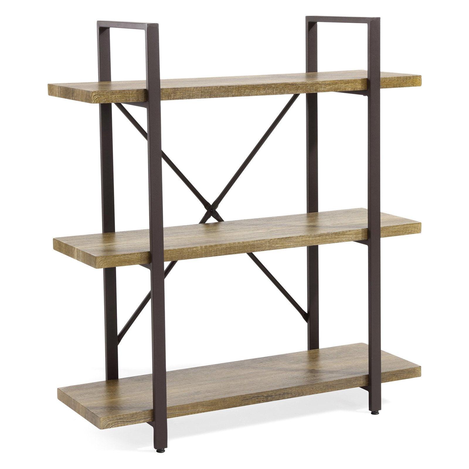 Danya B. 35.5" x 40" Three Level Rustic Shelving Unit: Laminated Storage, Metal Frame, Open Back Design