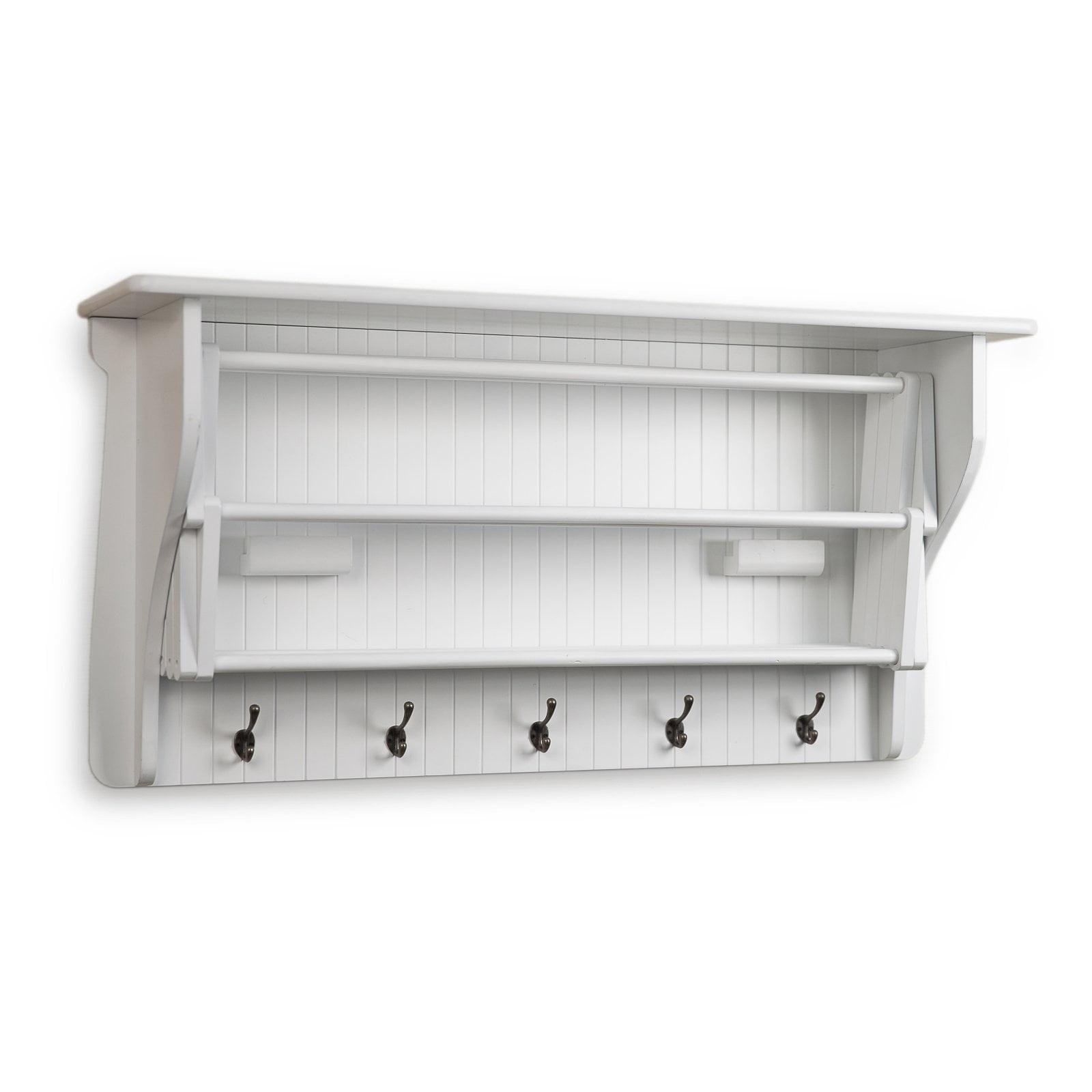 36" x 18" Wall Shelf with Collapsible Drying Rack and Hooks - Danya B.