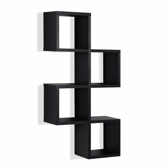 Danya B. 30" x 15.25" Cubby Chessboard Wall Shelf Black : Modern Laminated MDF, Versatile Display