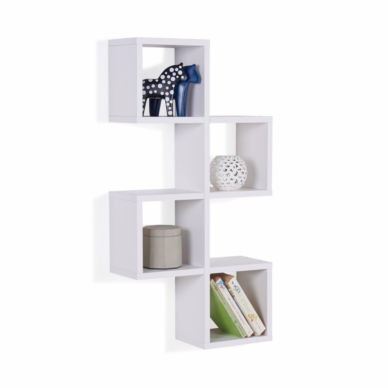 Minimalist White Wood Floating Cube Wall Shelf - Versatile Display