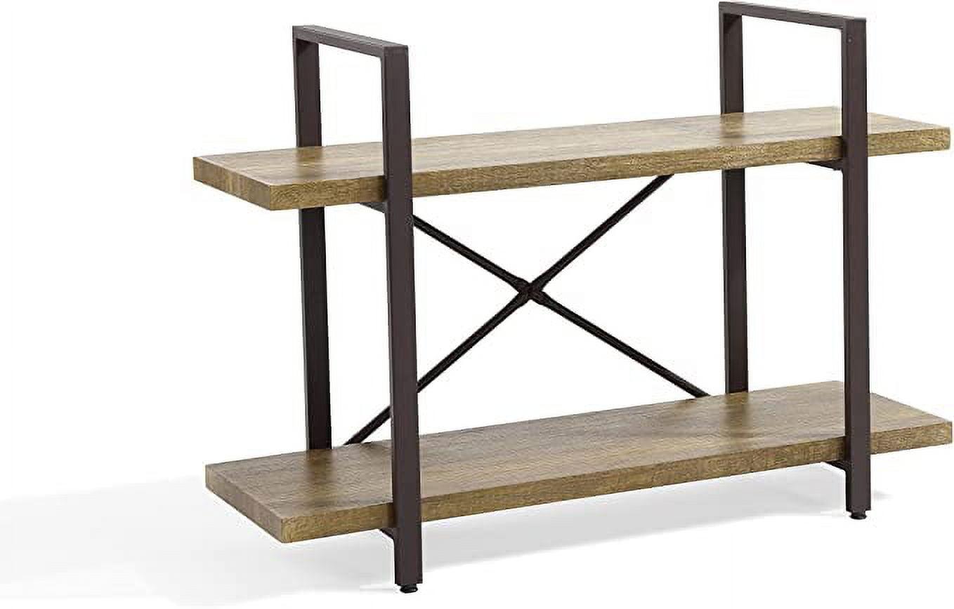 35.5" Brown Wood Two-Tier Rustic Bookcase