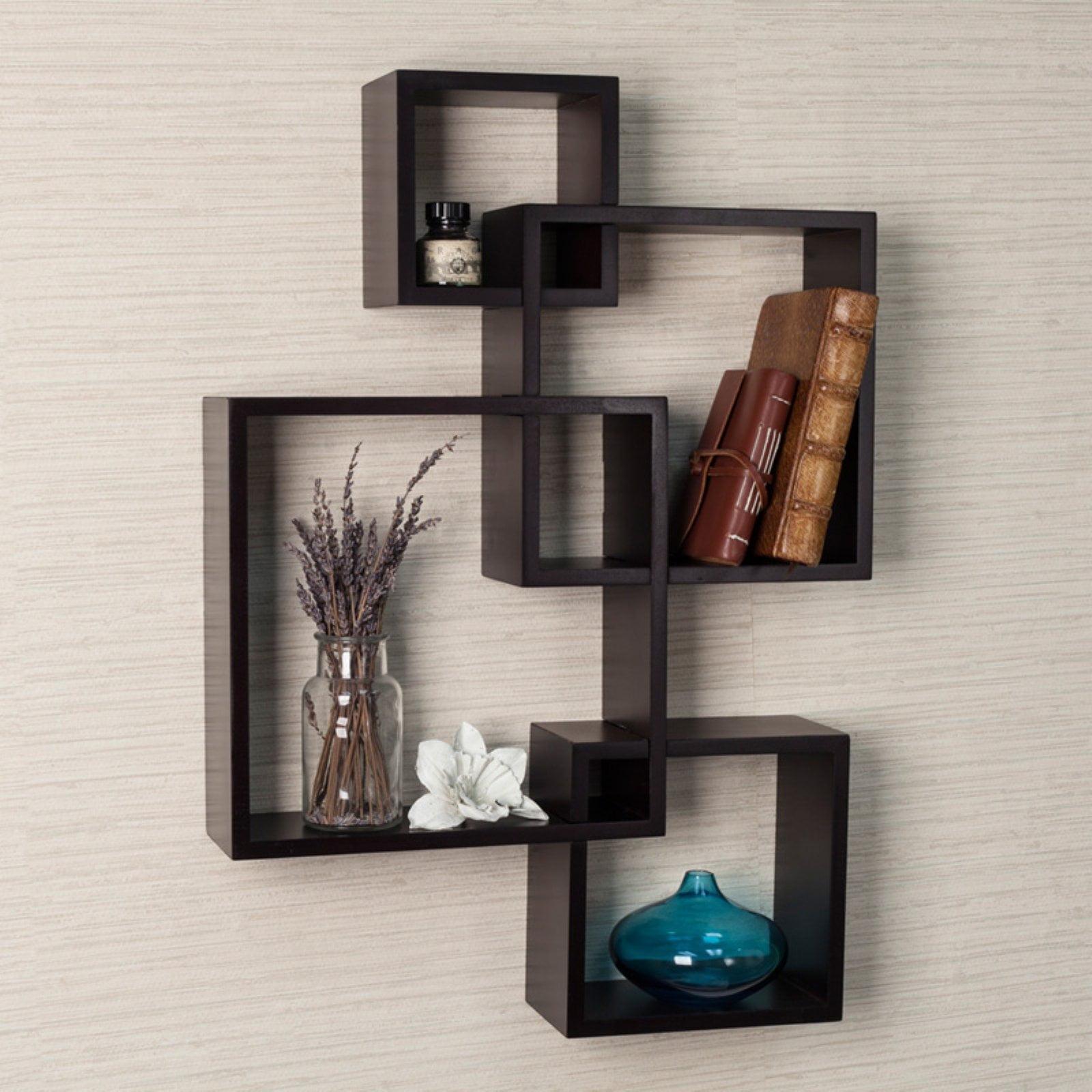 Danya B. 25.5" x 17.75" Intersecting Cube Wall Shelf Espresso Modern MDF Storage Display