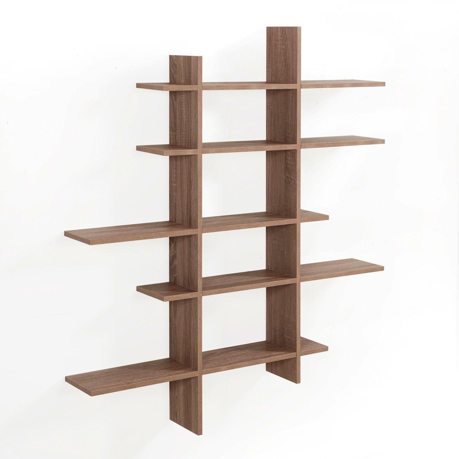 Danya B. 51" x 45" Five Level Asymmetric Shelf Brown: Modular Laminated MDF, Wall Organizer with Mounting Hardware