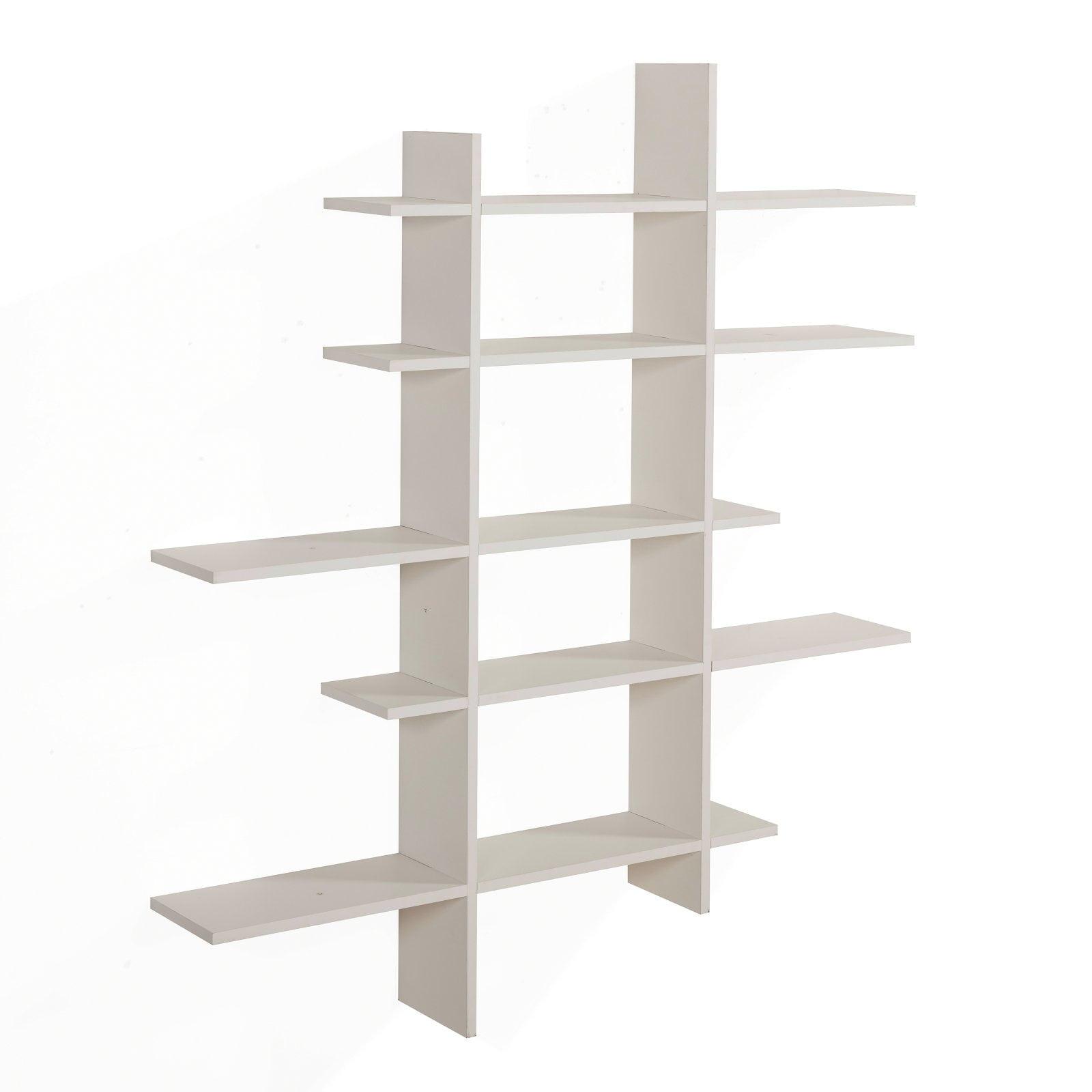 White Asymmetric Five Level Floating Wall Shelf