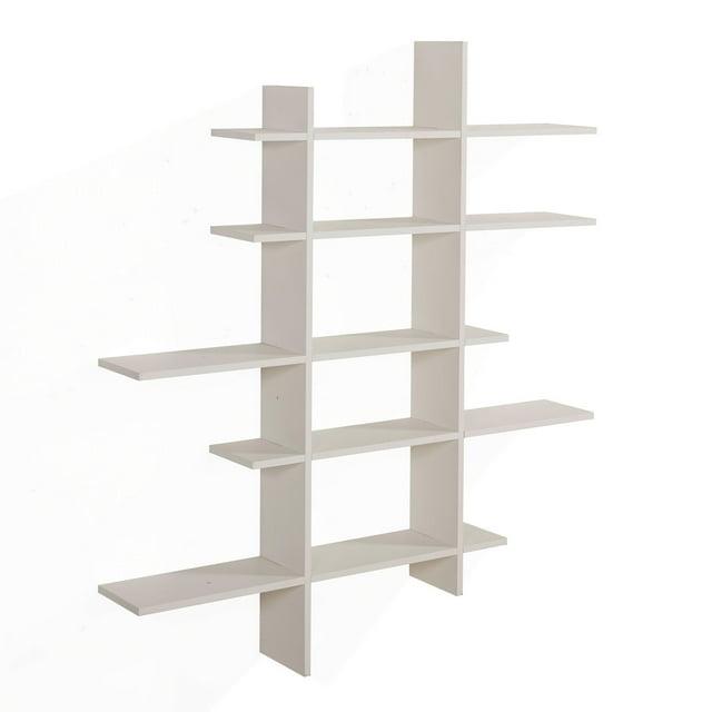 Danya B. 51" x 45" Five Tier Asymmetric Shelf White - Laminated, Interlocking, MDF Composite