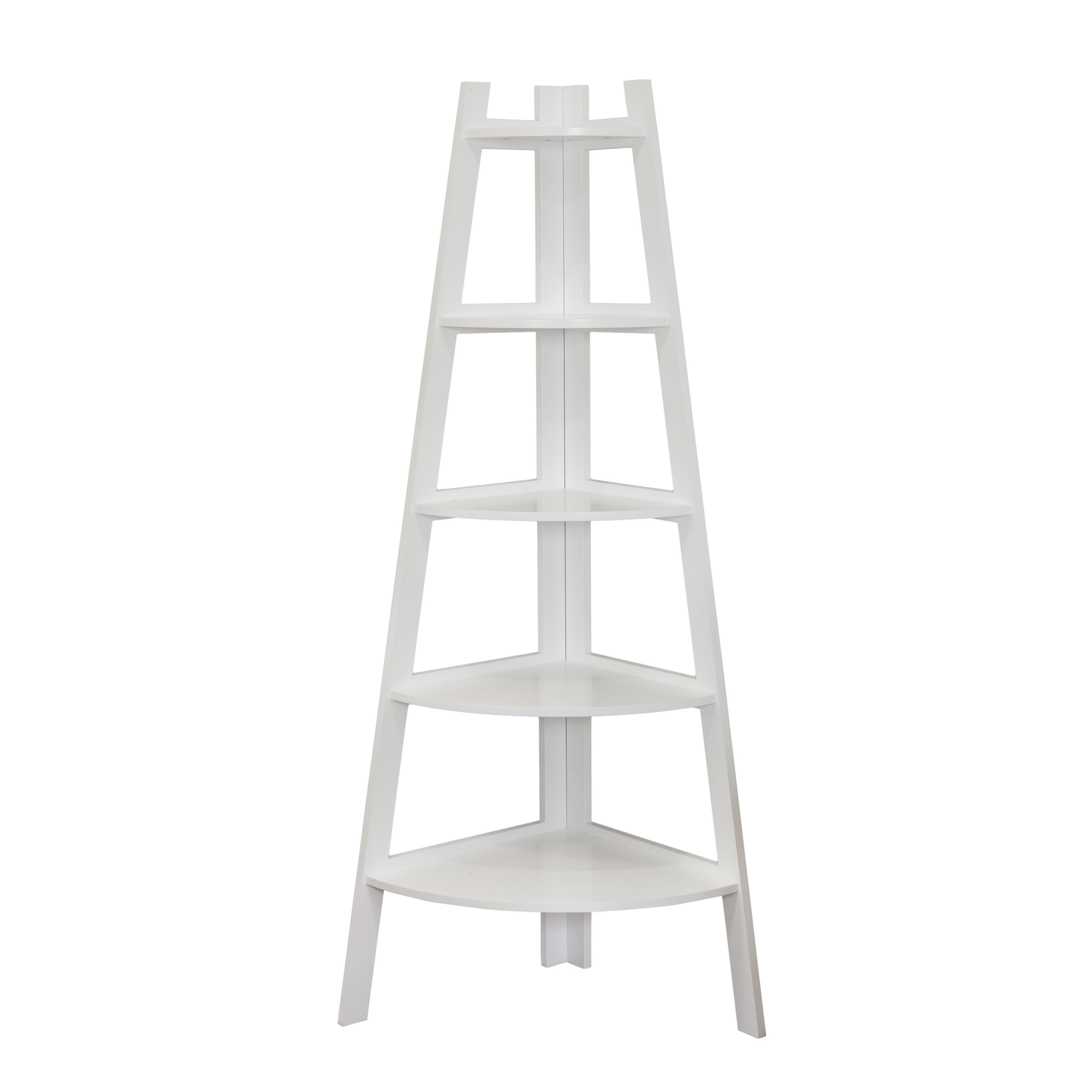 63" x 26.5" Five-Tier Pyramid Corner Ladder Shelf White - Danya B.: Modern Display, MDF Wood, Open Shelves