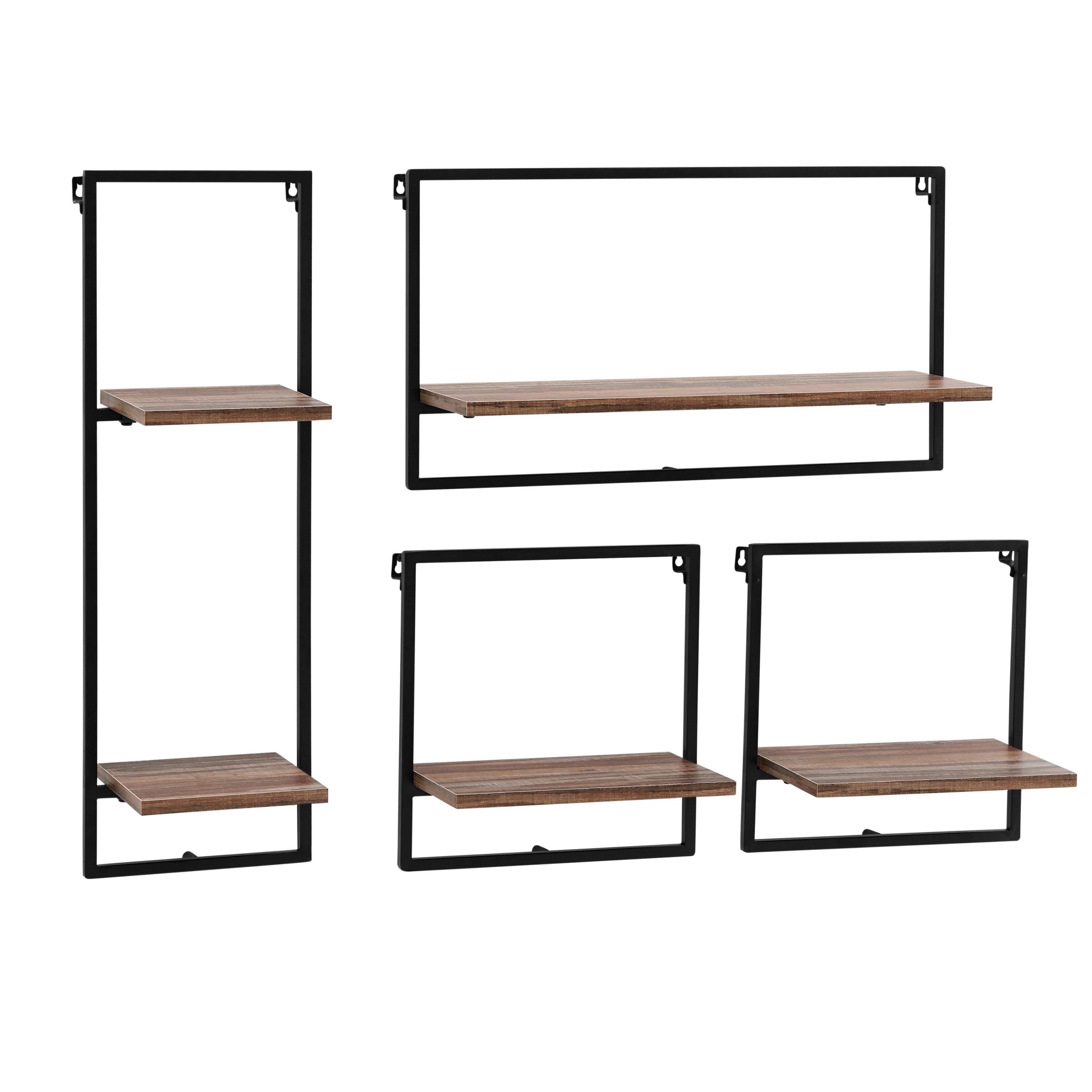 Rustic Black Metal Frame Floating Wall Shelf Set