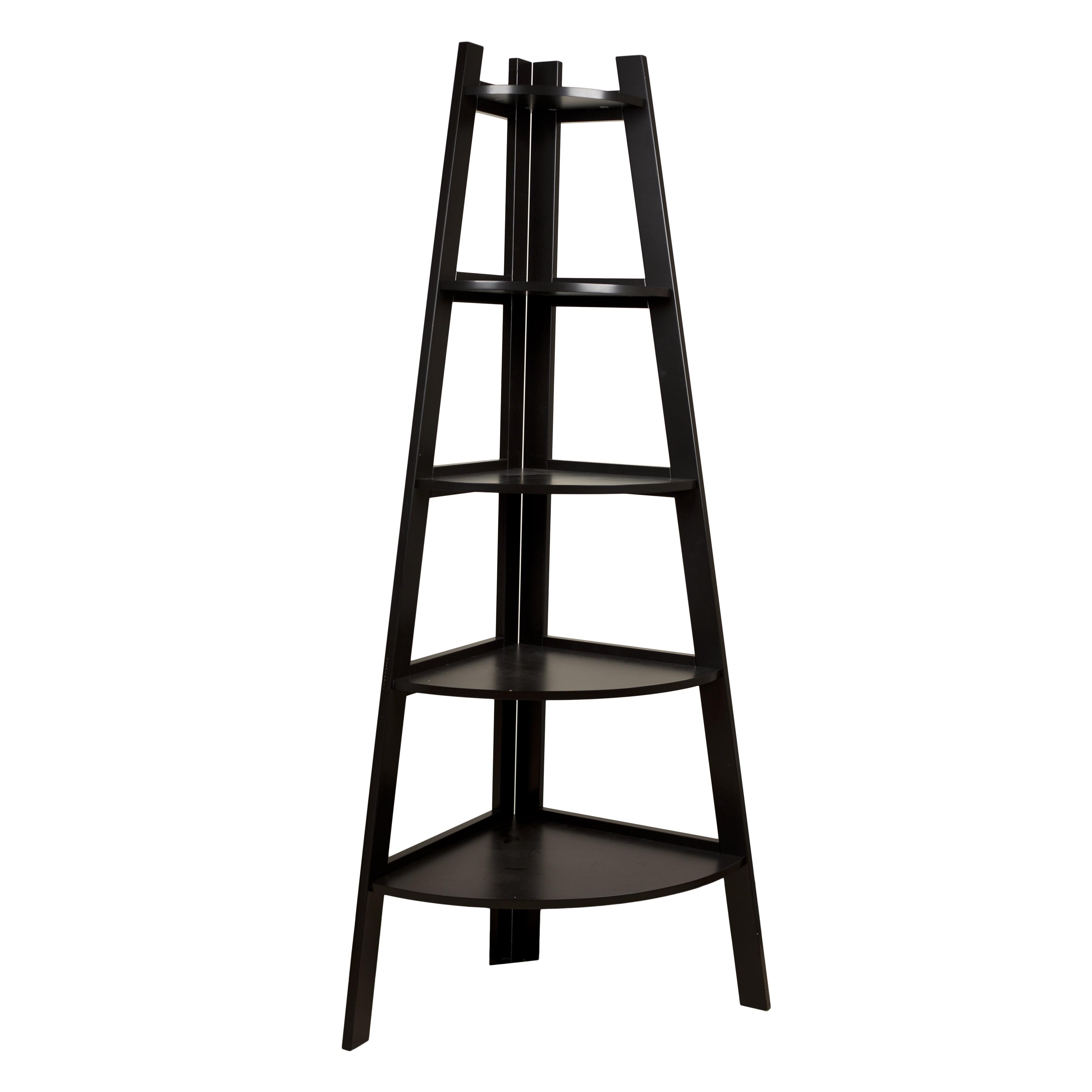 Danya B. 63" x 26.5" Five-Tier Pyramid Corner Ladder Shelf Brown: MDF Wood, Open Back Design, Fixed Shelves