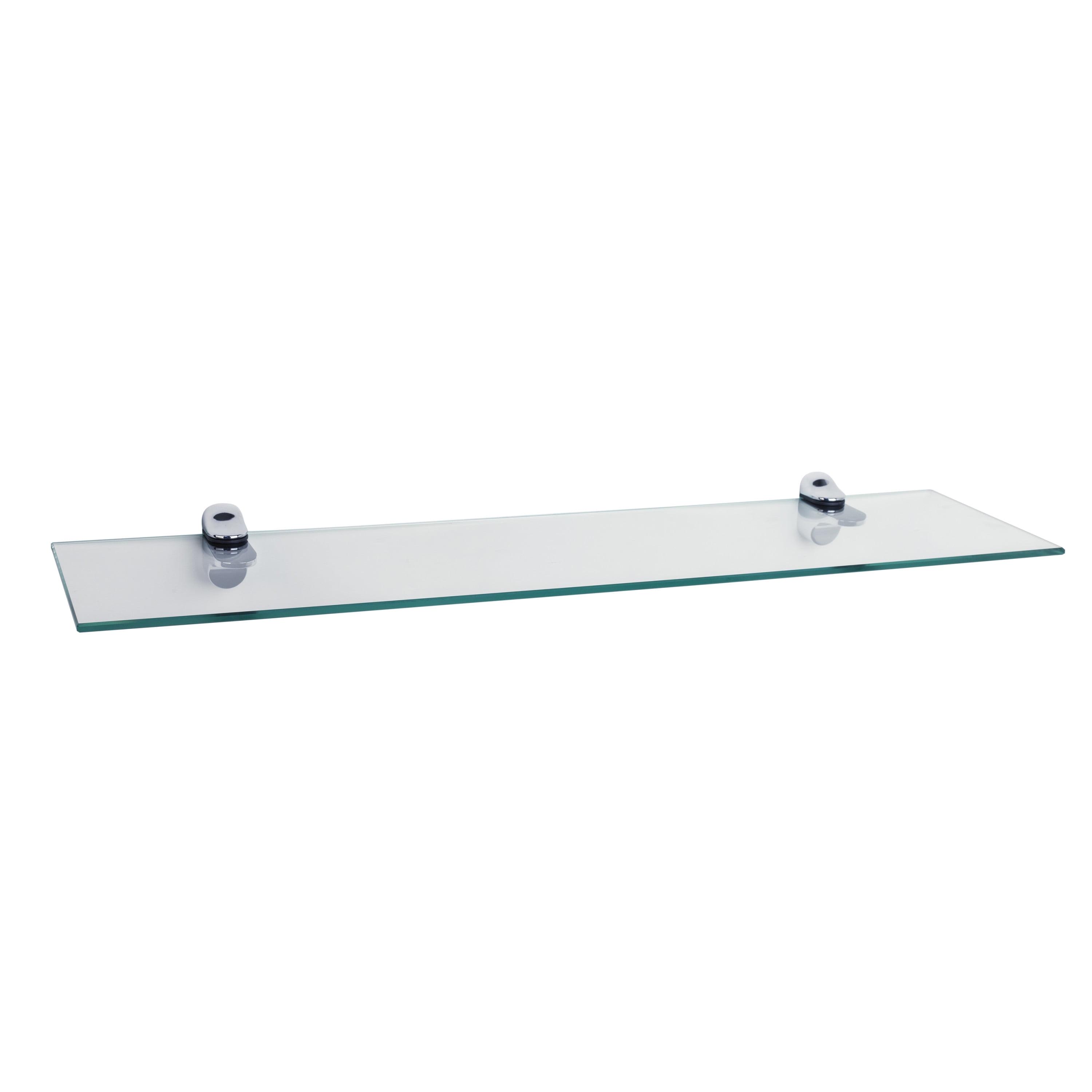 24" x 6" Glass Floating Shelf with Brackets Clear/Silver - Danya B.: Wall Mounted, Tempered, Bathroom Compatible