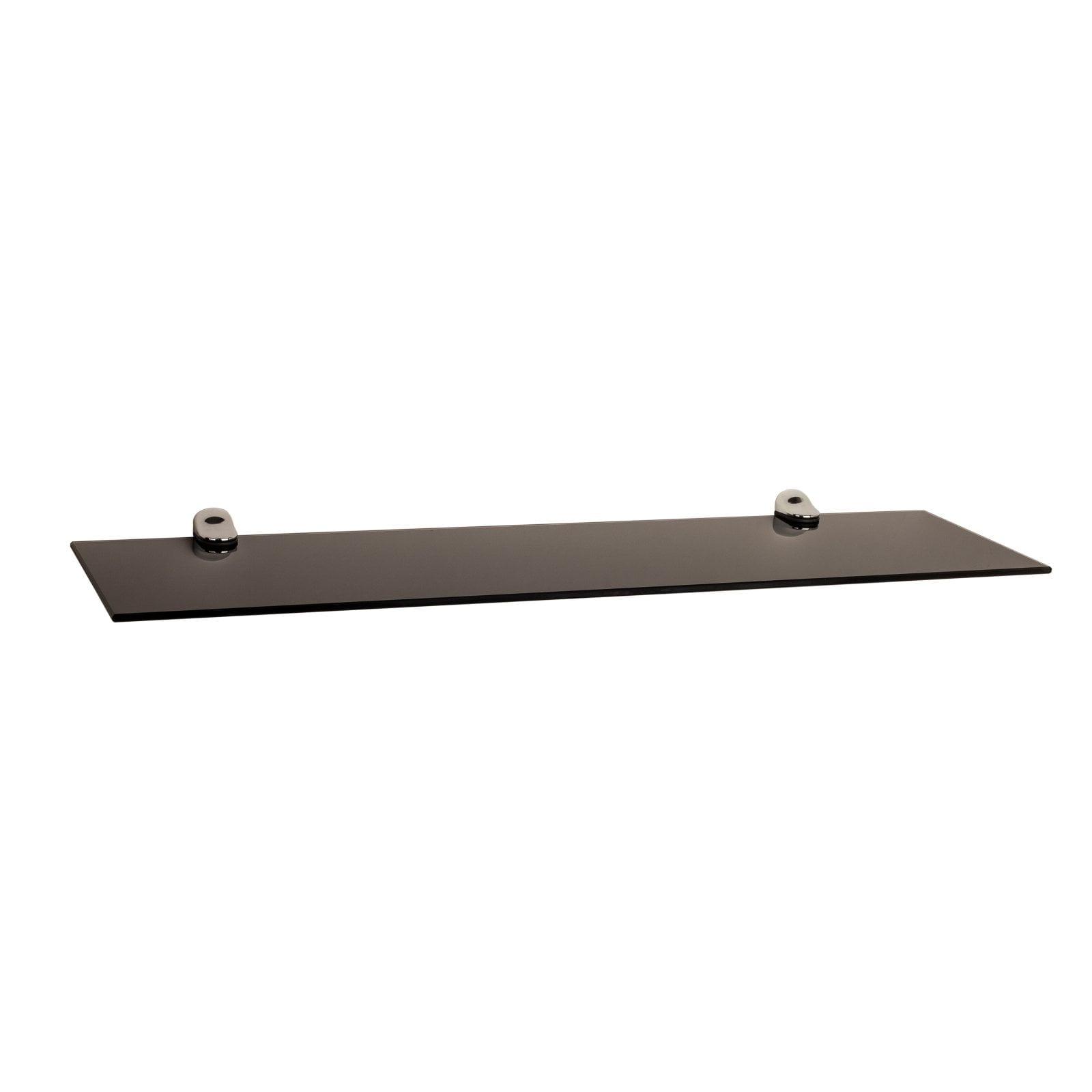 28" Black Tempered Glass Floating Wall Shelf with Chrome Brackets