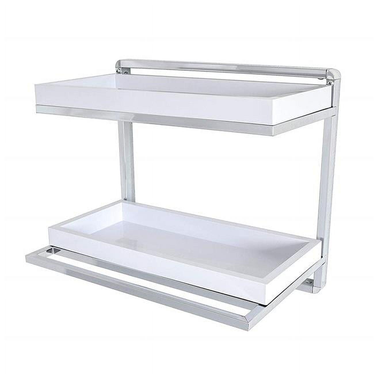 White Steel and Plastic Floating Wall Shelf with Towel Rack