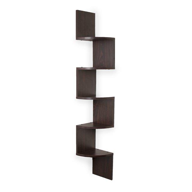 48.5" x 7.7" Zigzag Corner Shelf Walnut - Danya B.: Modern Laminated MDF, 5-Tier Floating Design