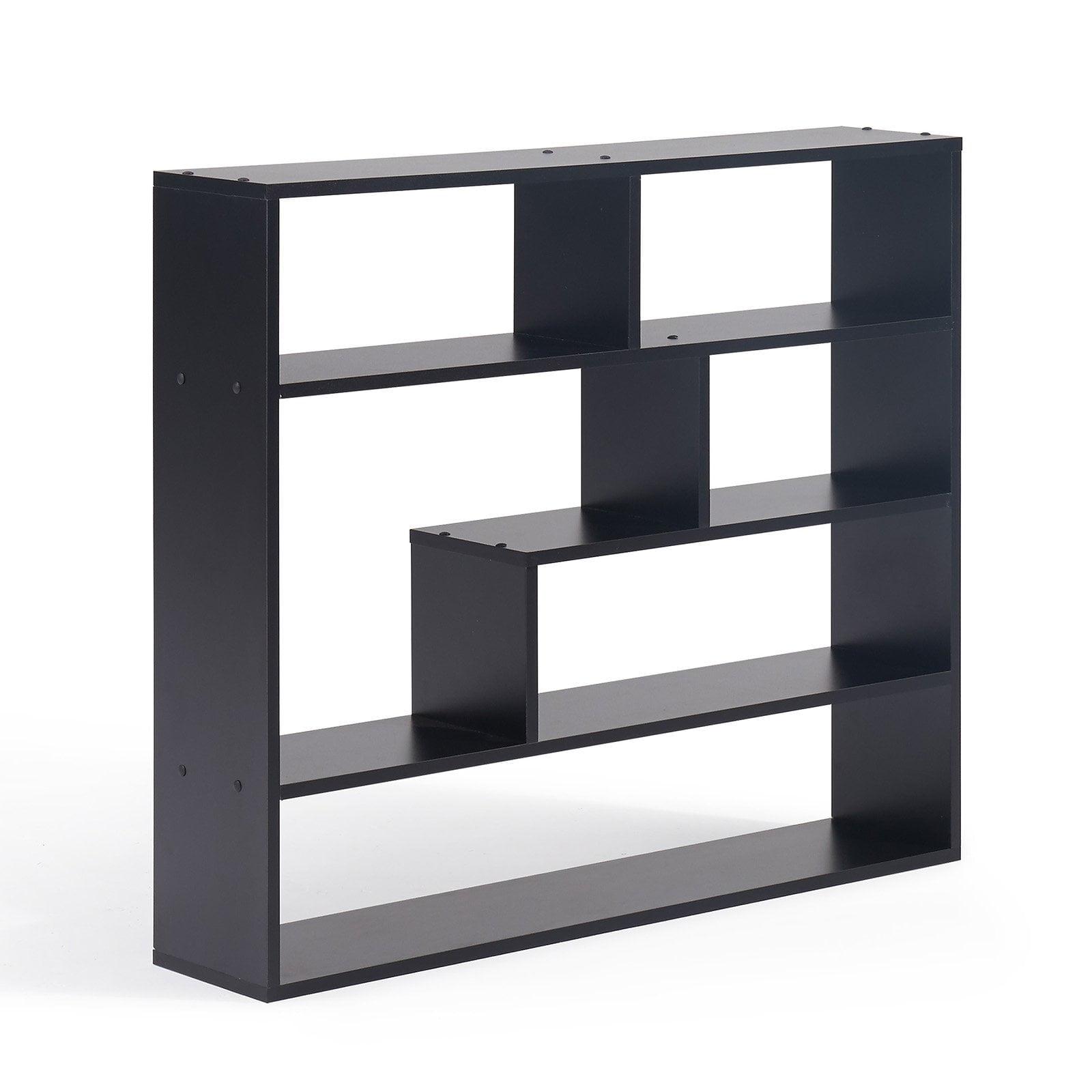 Black MDF Rectangular Wall Shelf with Cubes, 41" x 10"