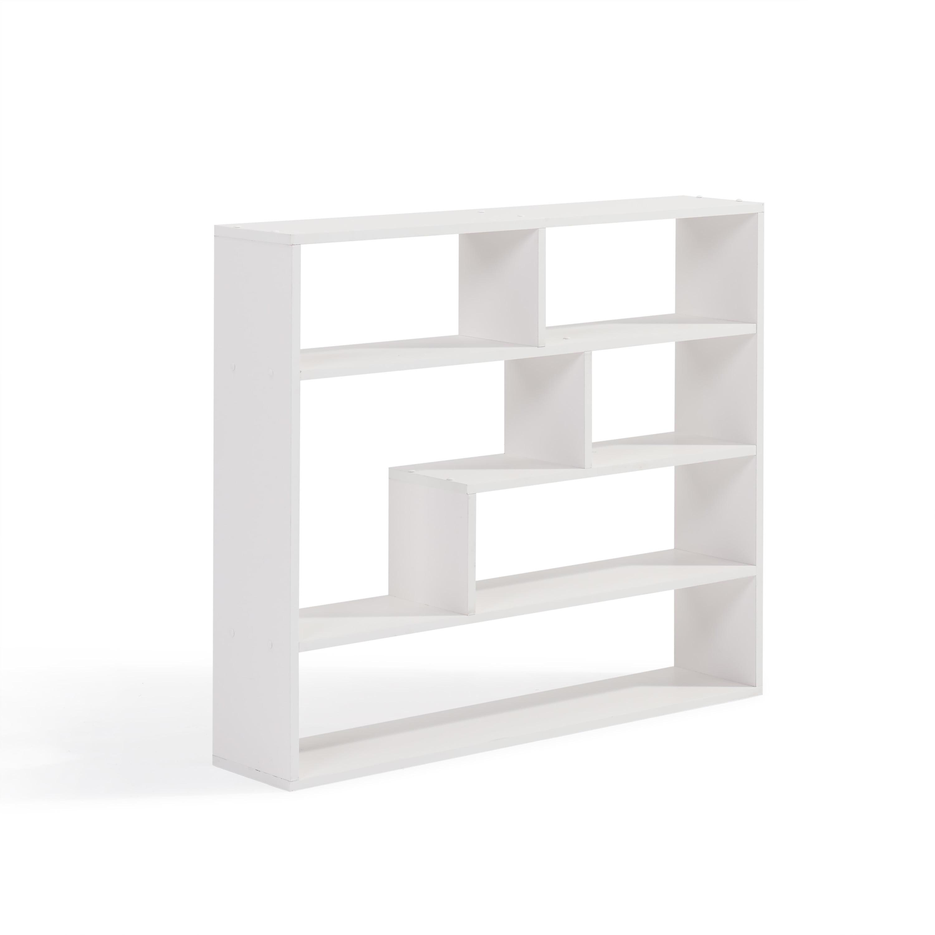 Asymmetrical White Floating Wall Shelf, 41" Wide