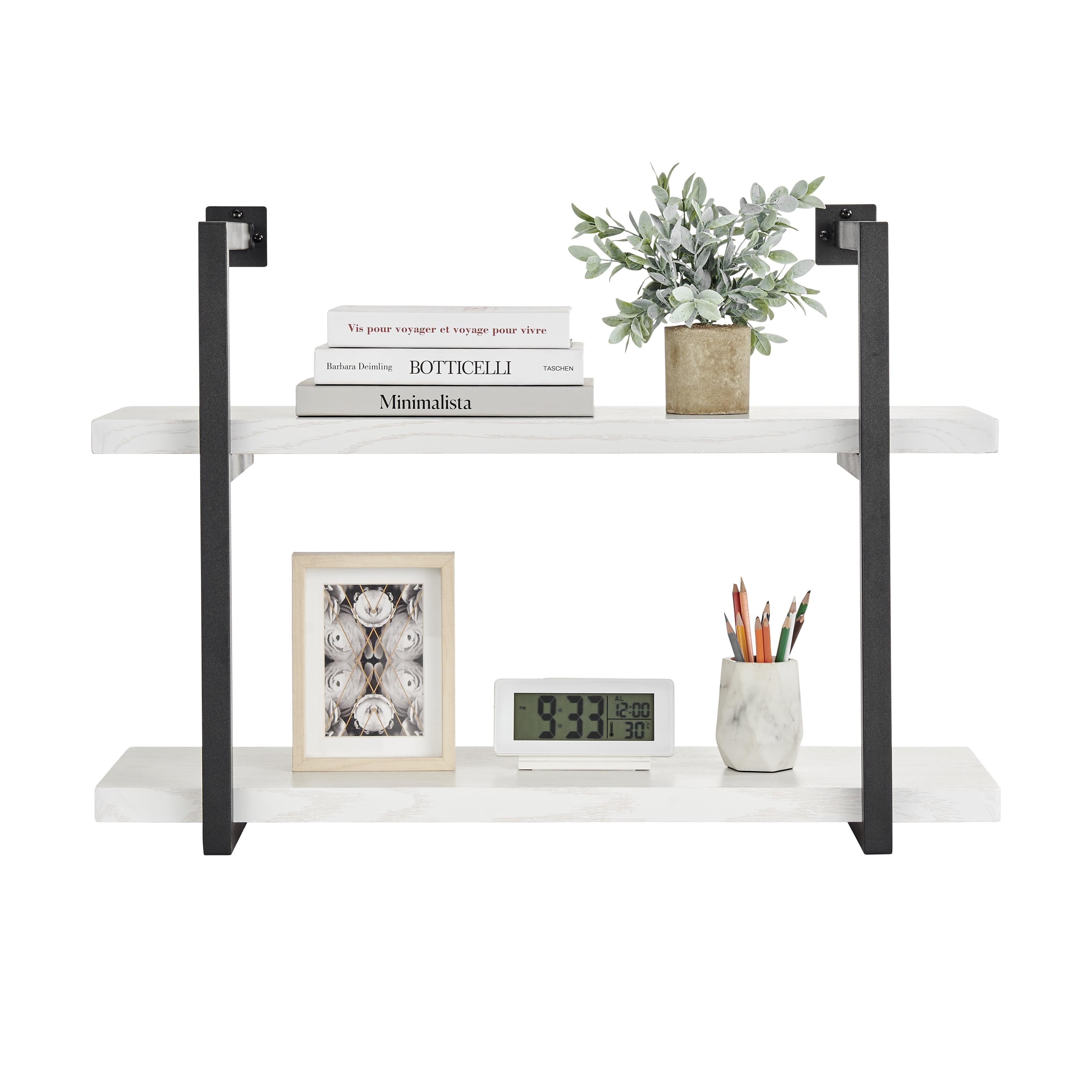 31.5" x 22.5" Modern 2 Tier Hanging Bracket Wall Shelve White Birch - Danya B.: Chic Storage, Metal MDF