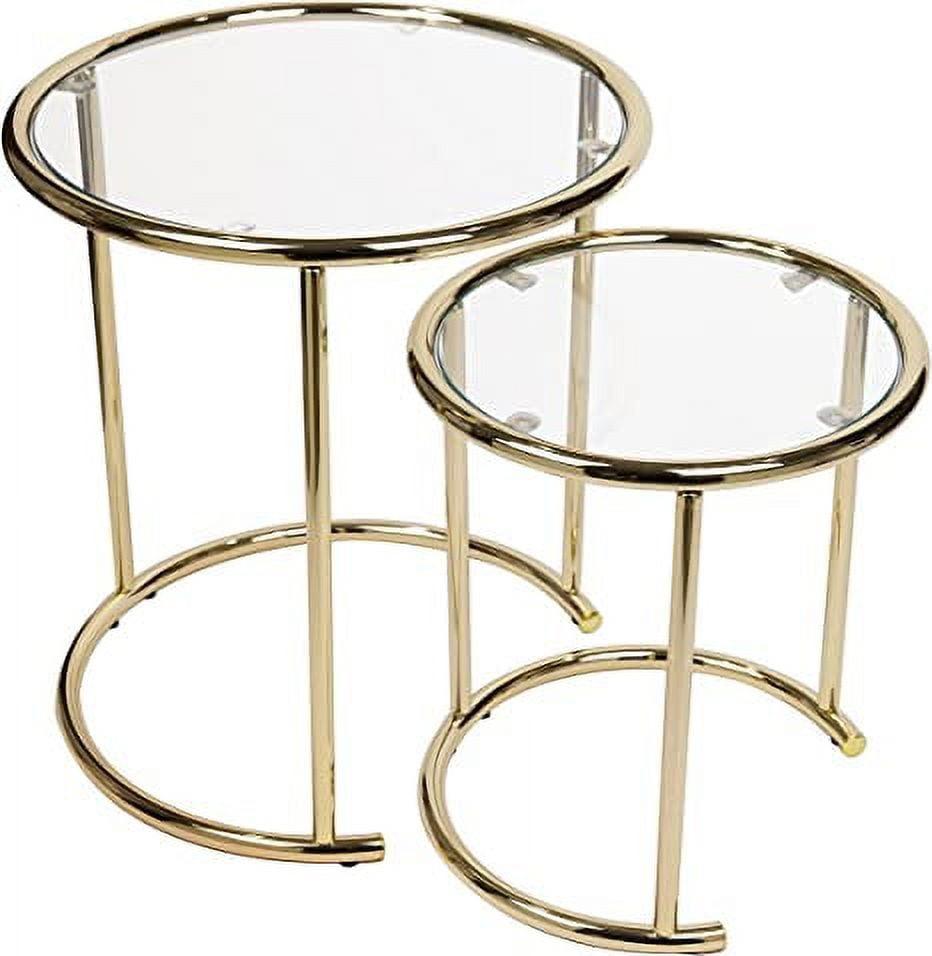 Contemporary Gold-Finish Iron and Glass Nested Round End Tables (Set of 2)