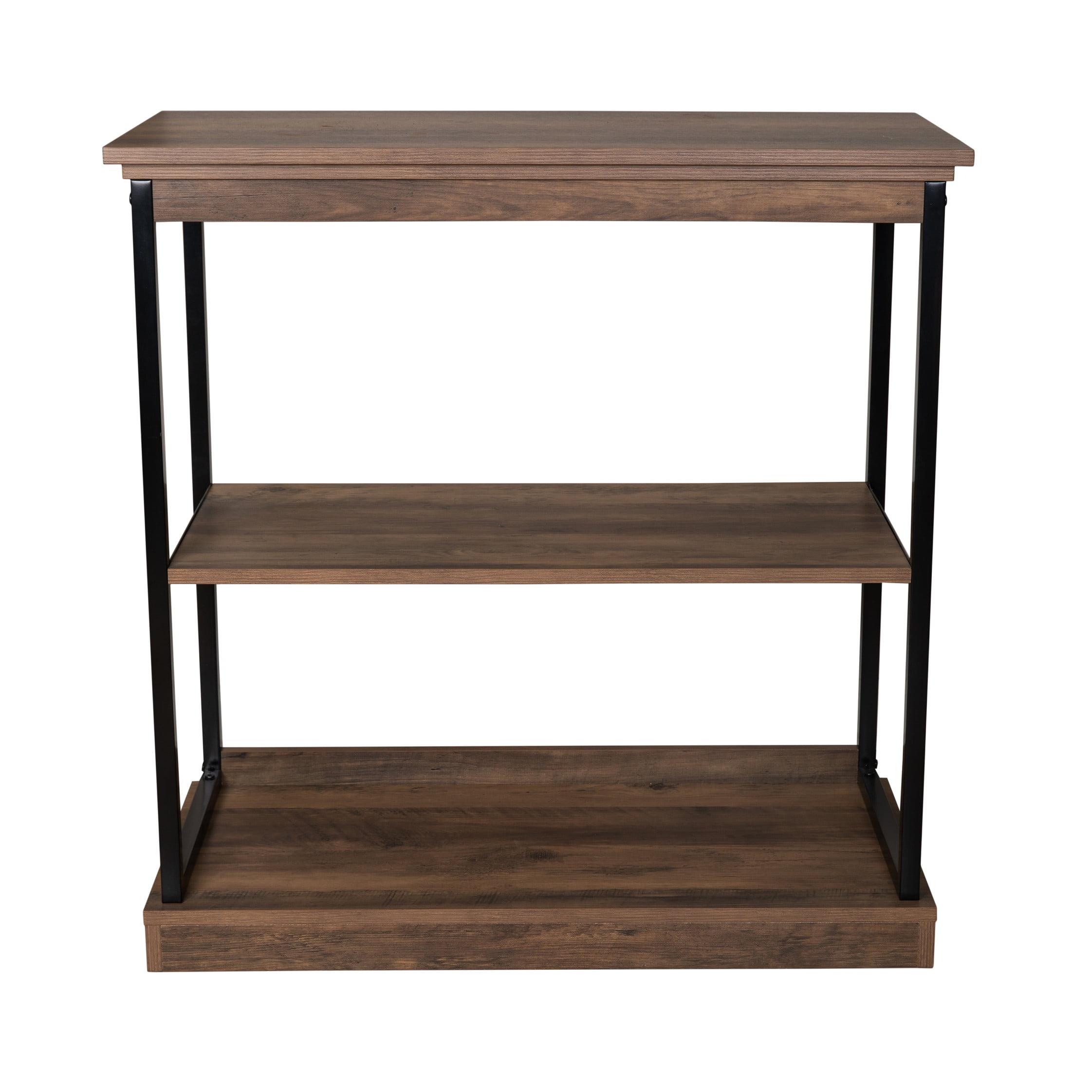 Oslo 37" Aged Maple & Black Metal 3-Shelf Etagere Bookcase