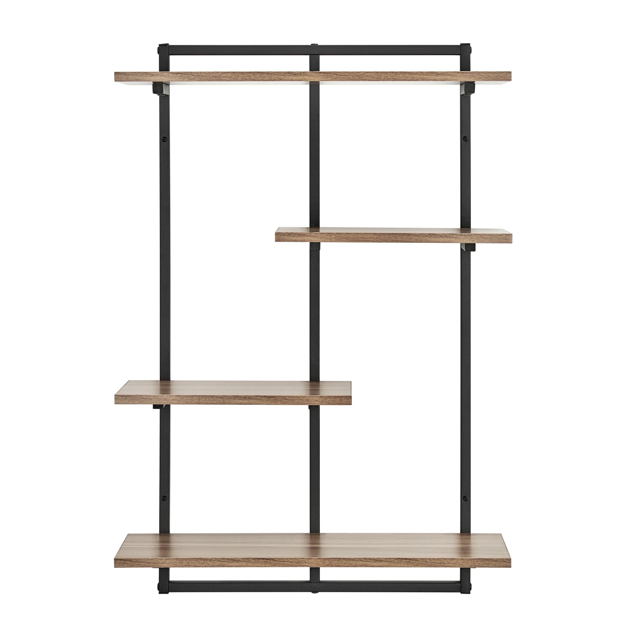 Danya B. 34.5" x 23.6" Rhodes 4 Tier Modern Floating Windowsill Wall Shelf Unit Black/Light Walnut: MDF & Iron, Open Design
