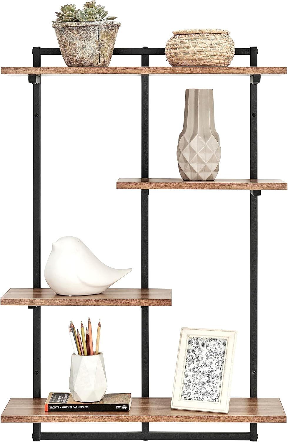 Danya B. 34.5" x 23.6" Rhodes 4 Tier Modern Floating Windowsill Wall Shelf Unit Black/Light Walnut: MDF & Iron, Open Design