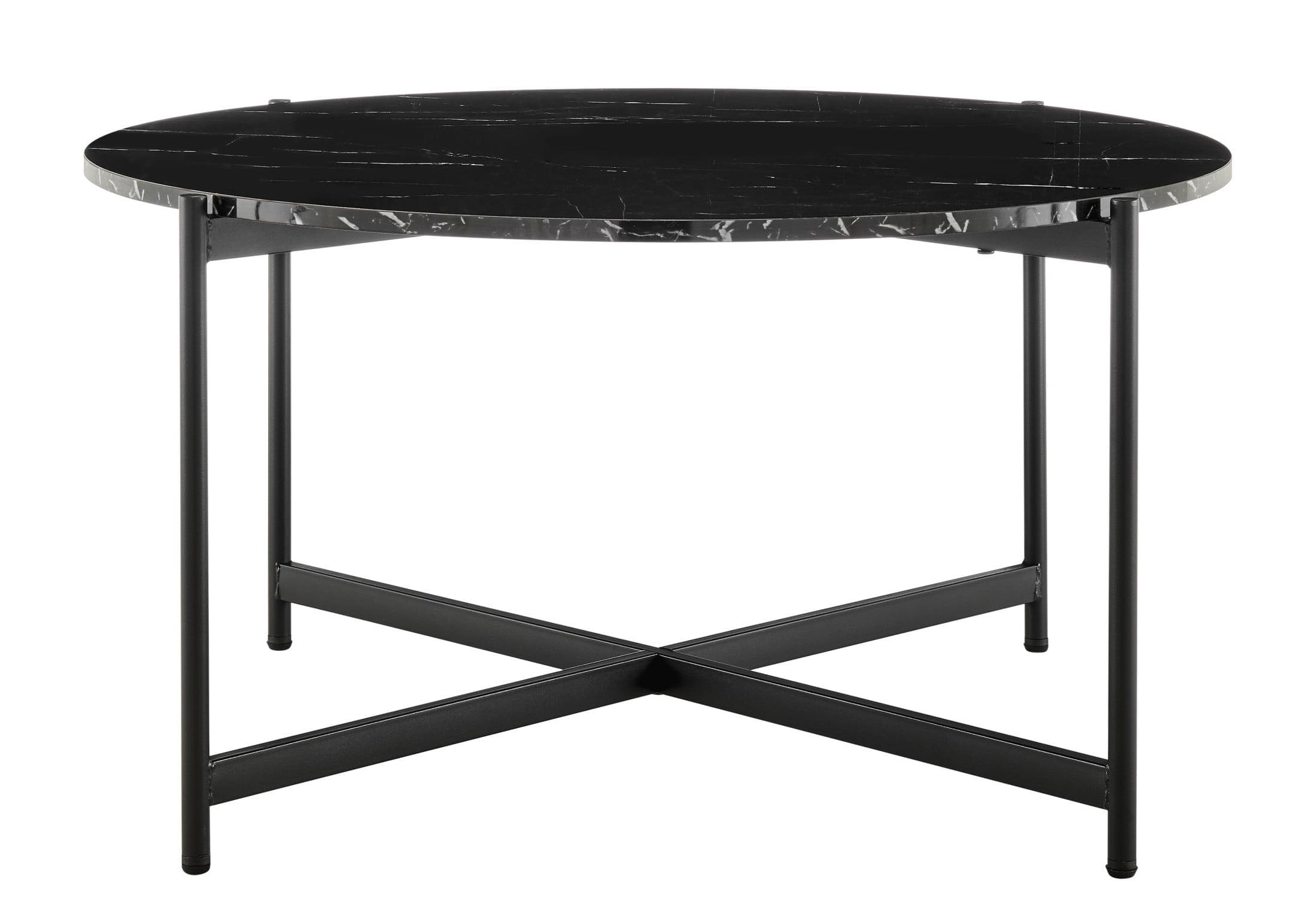 Elegant 36" Round Black Marble & Metal Coffee Table