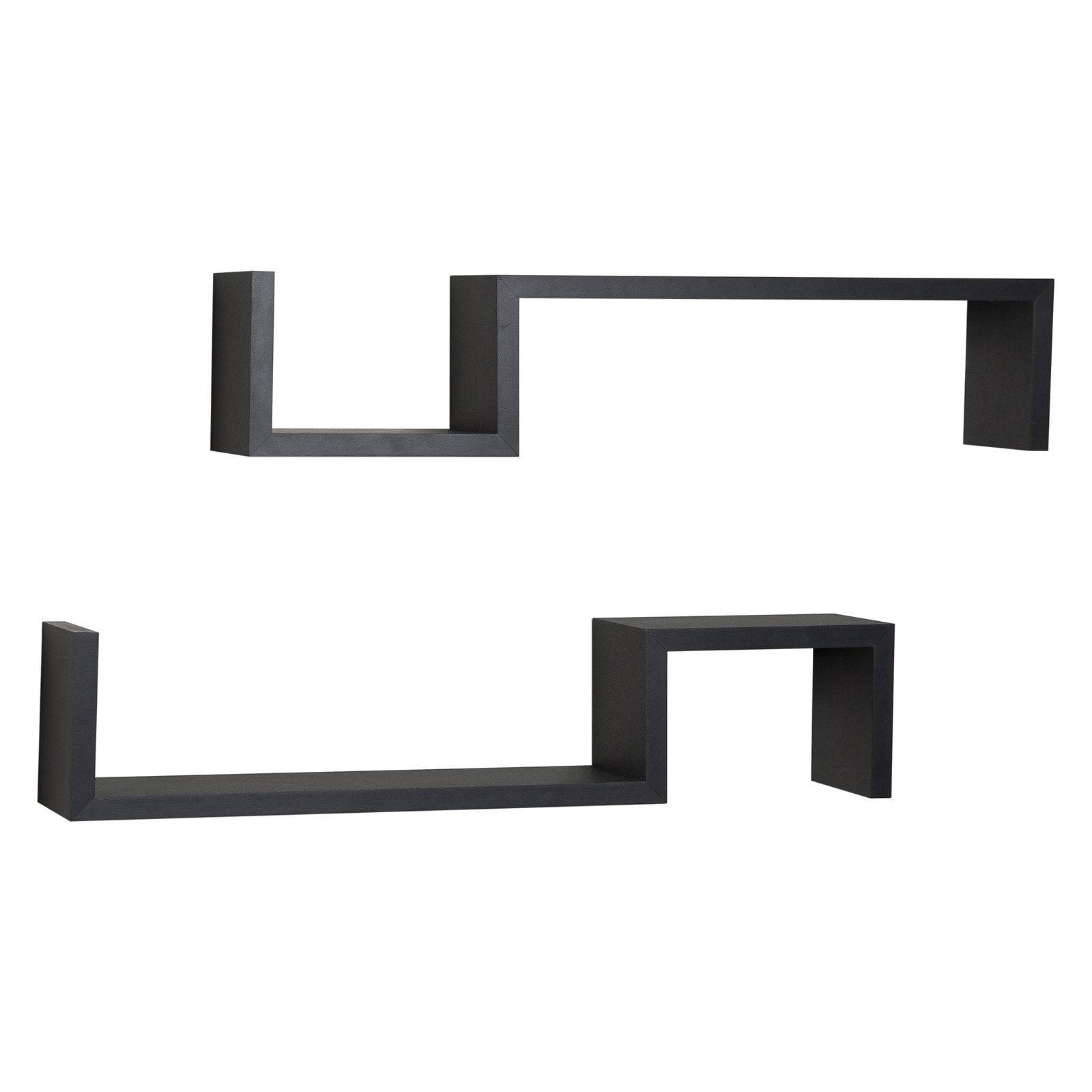 Black Geometric MDF Wall Display Shelves, Set of 2