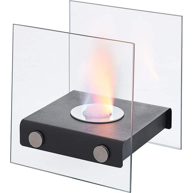 6.75"x7.5" Ventless Smokeless Square Glass & Black Metal Tabletop Fire Pit - Danya B.