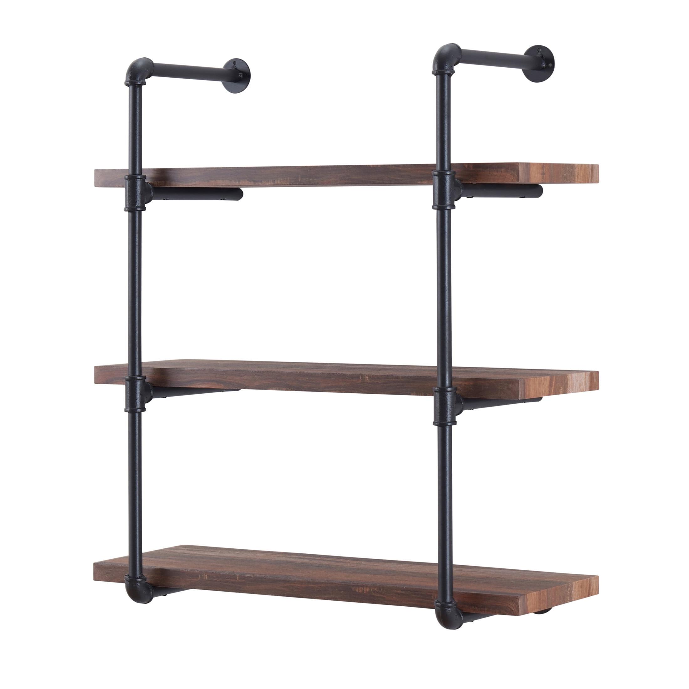 Industrial Light Wood and Iron 3-Tier Wall Shelf