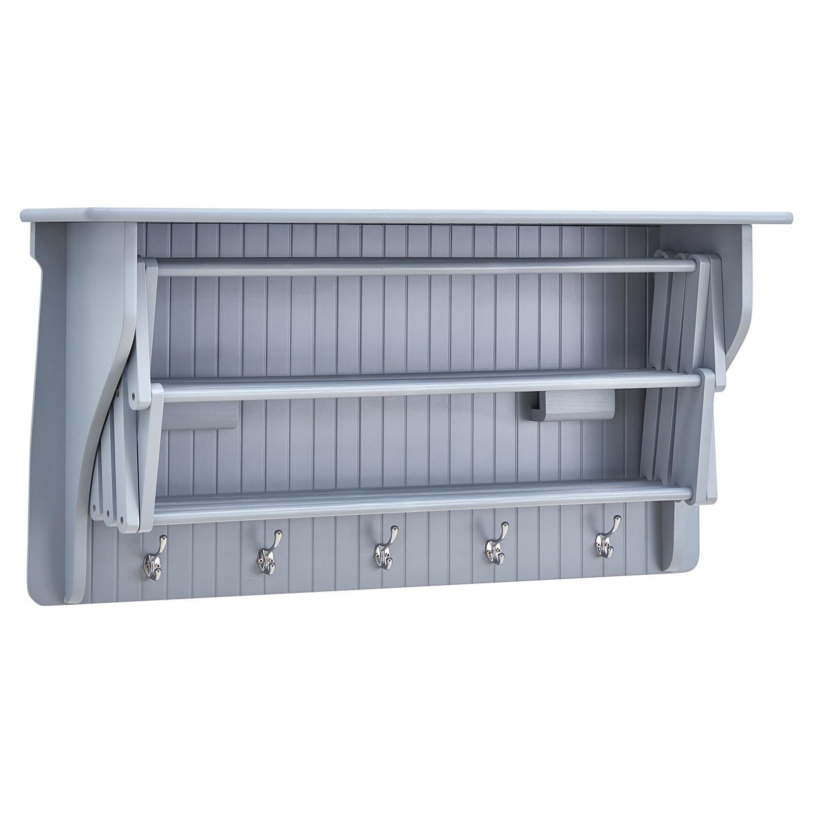 36" x 18" Wall Shelf with Collapsible Drying Rack and Hooks - Danya B.