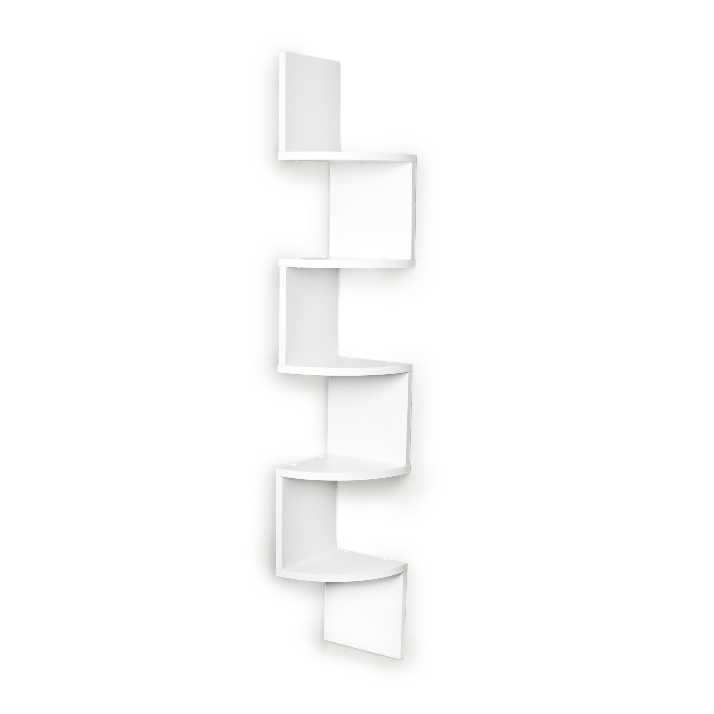 Danya B. 48.5" x 7.7" Corner Zig Zag Decorative Wall Shelf White: Modern Laminated MDF, 5-Tier Storage