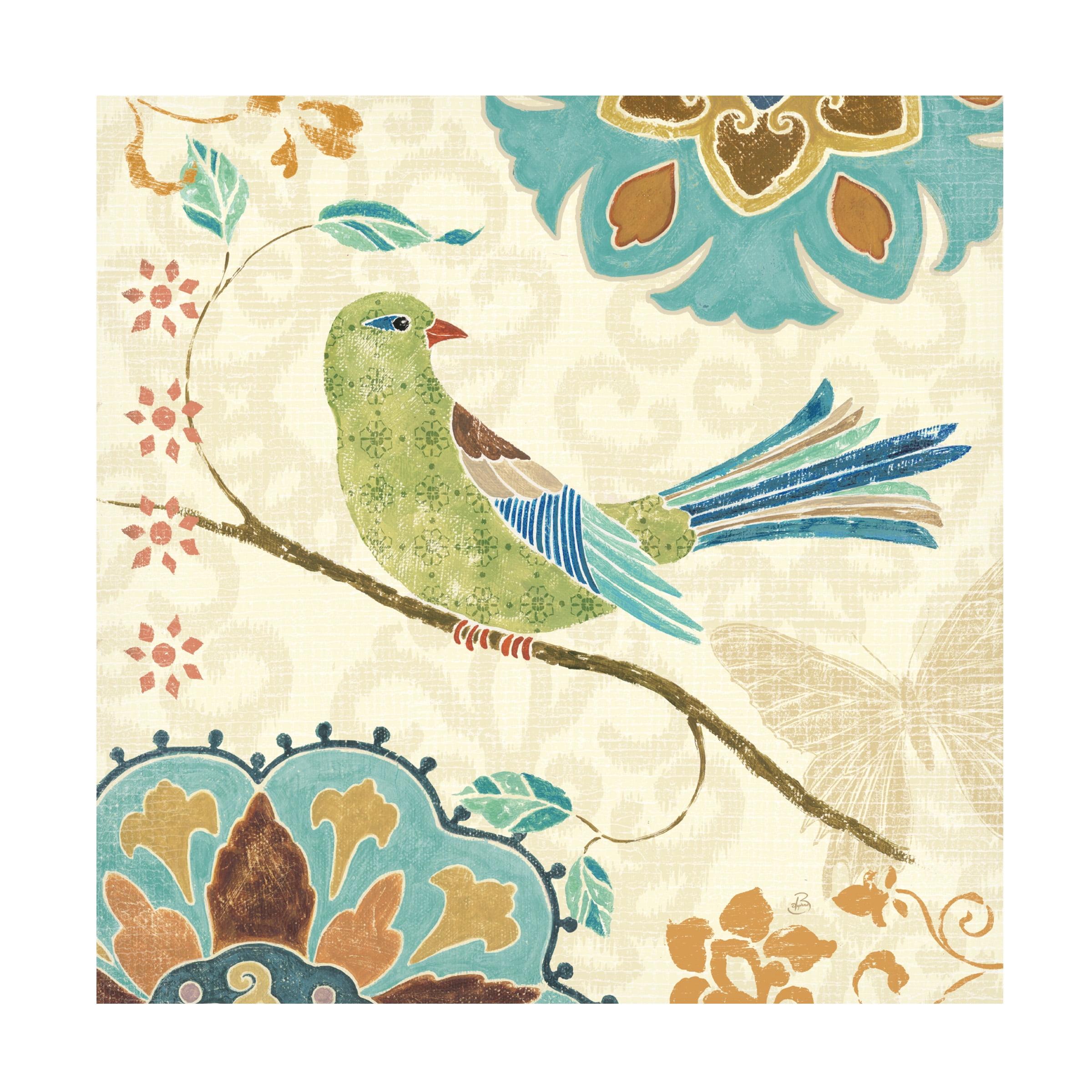 Eastern Tales Birds II Turquoise and Beige Canvas Art