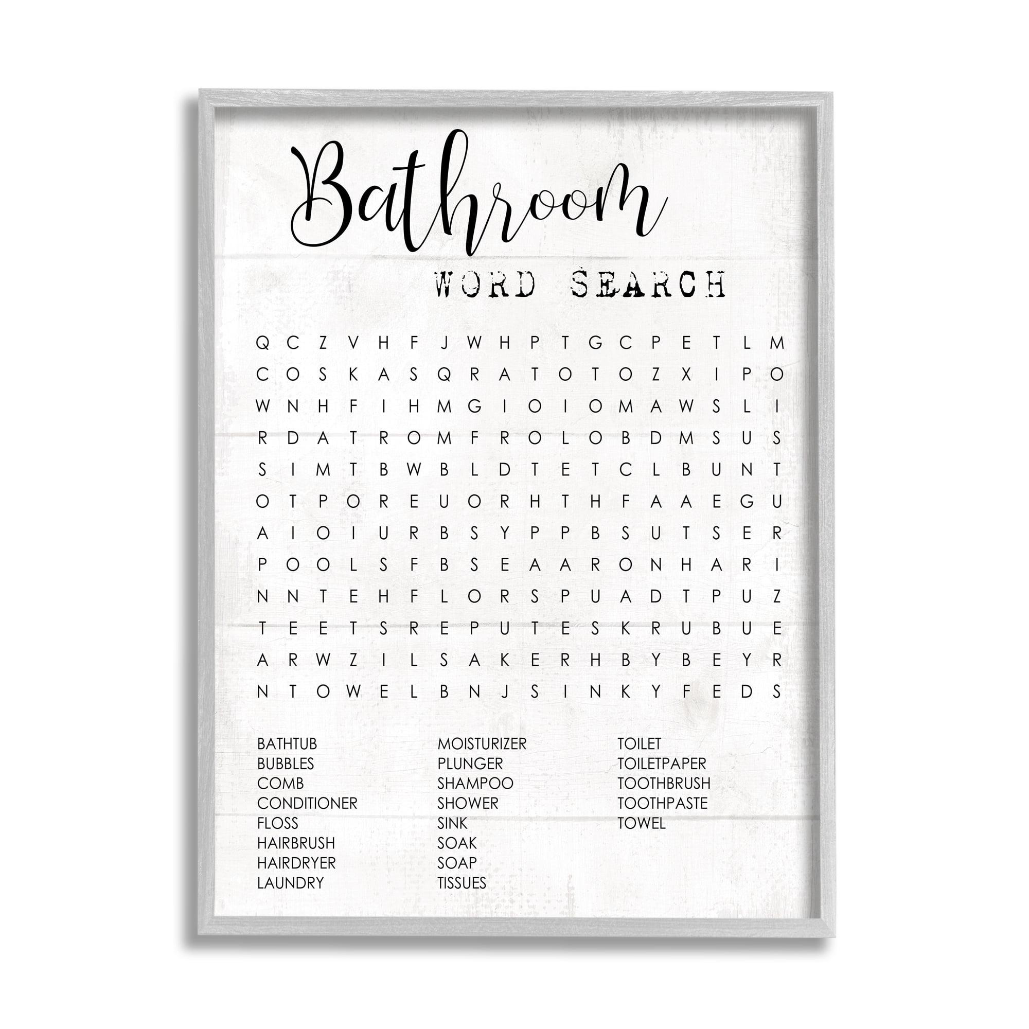 Stupell Industries Bathroom Word Search Fun Family Word Design Gray Framed Giclee, 11 x 14