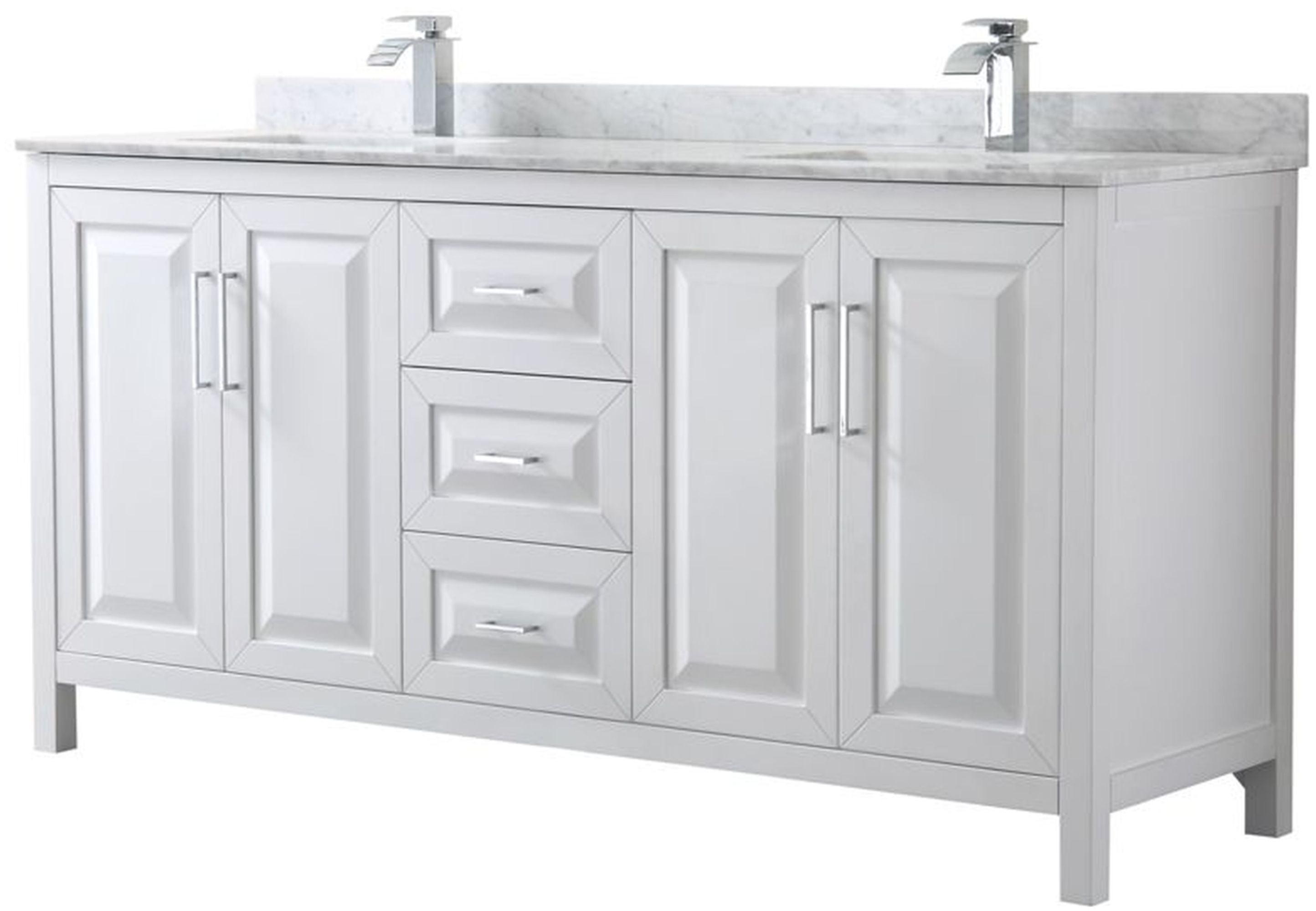 Elegant 72'' White Double Freestanding Vanity with Carrara Marble Top