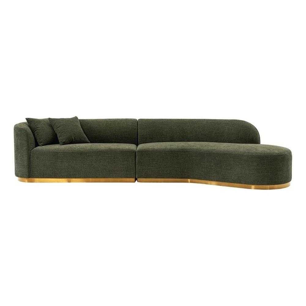 131.89" Daria Linen Upholstered Sofa Sectional with Pillows Olive Green - Manhattan Comfort