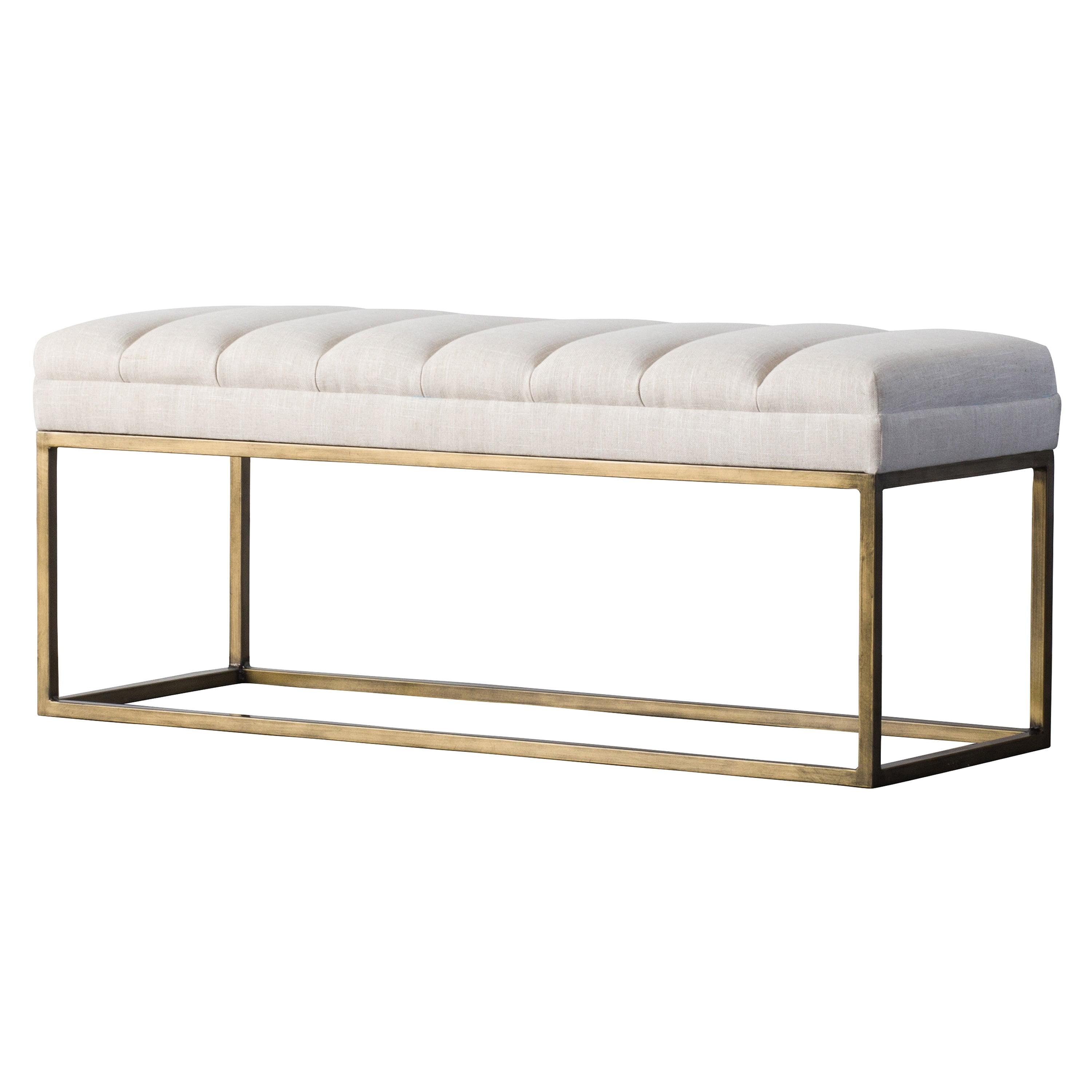 Darius Mid-Century Modern Bench in Shortbread Beige with Brushed Gold Steel Base