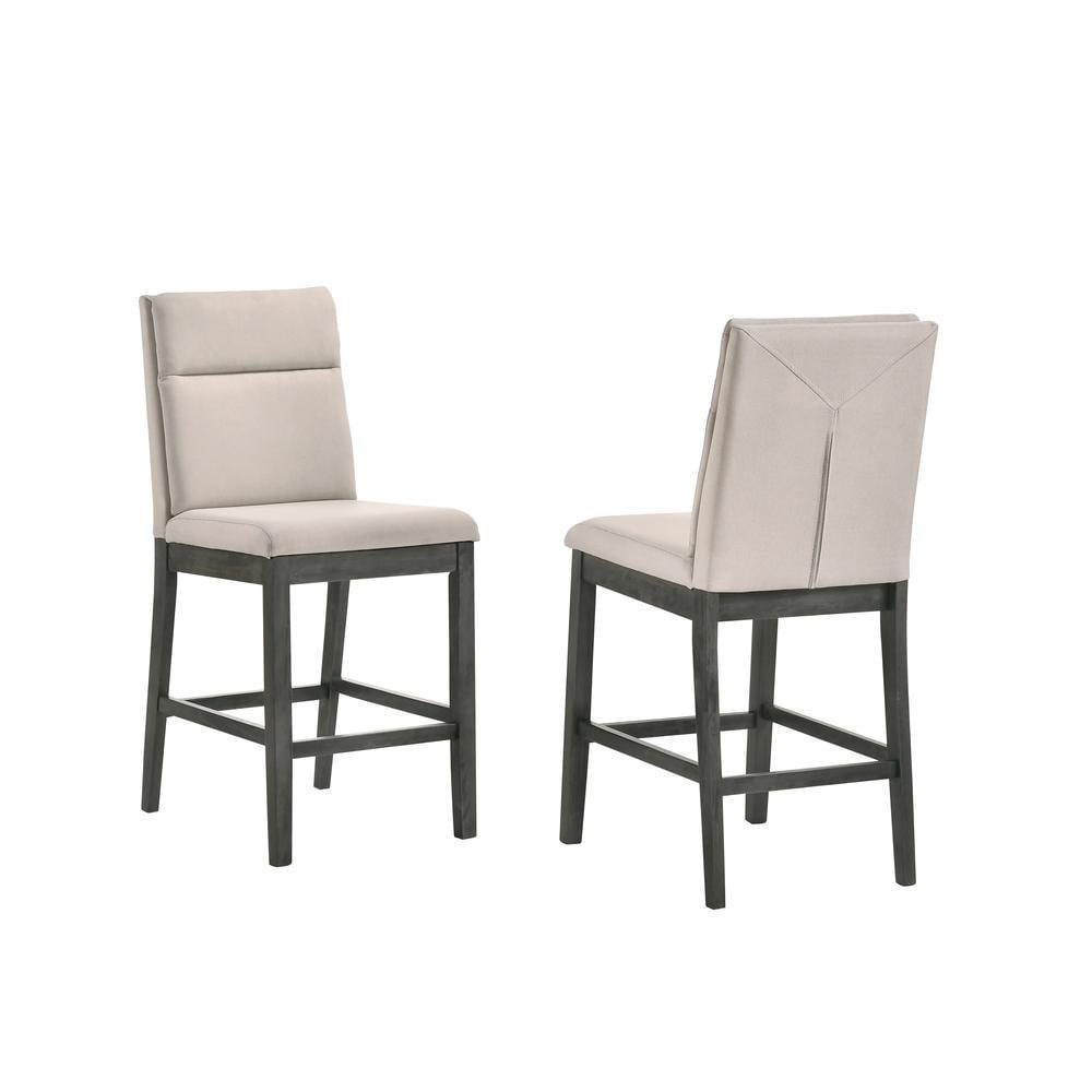 Beige Linen Upholstered High Back Side Chair with Wood Frame